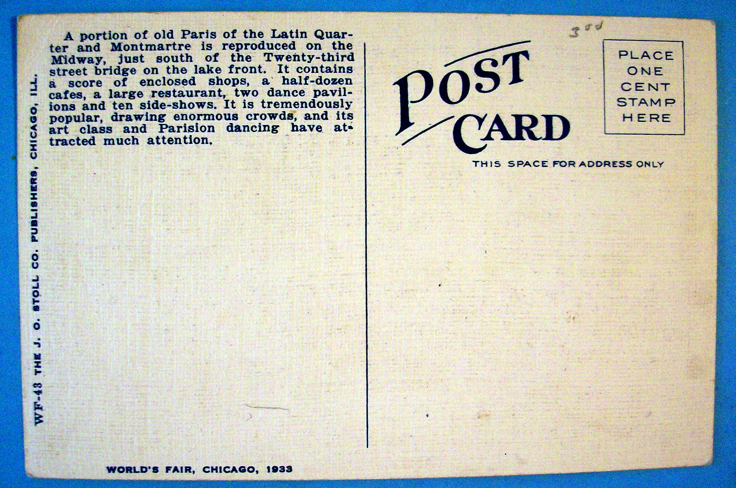 Entrance To Streets Of Paris Postcard-1933 Chicago Fair