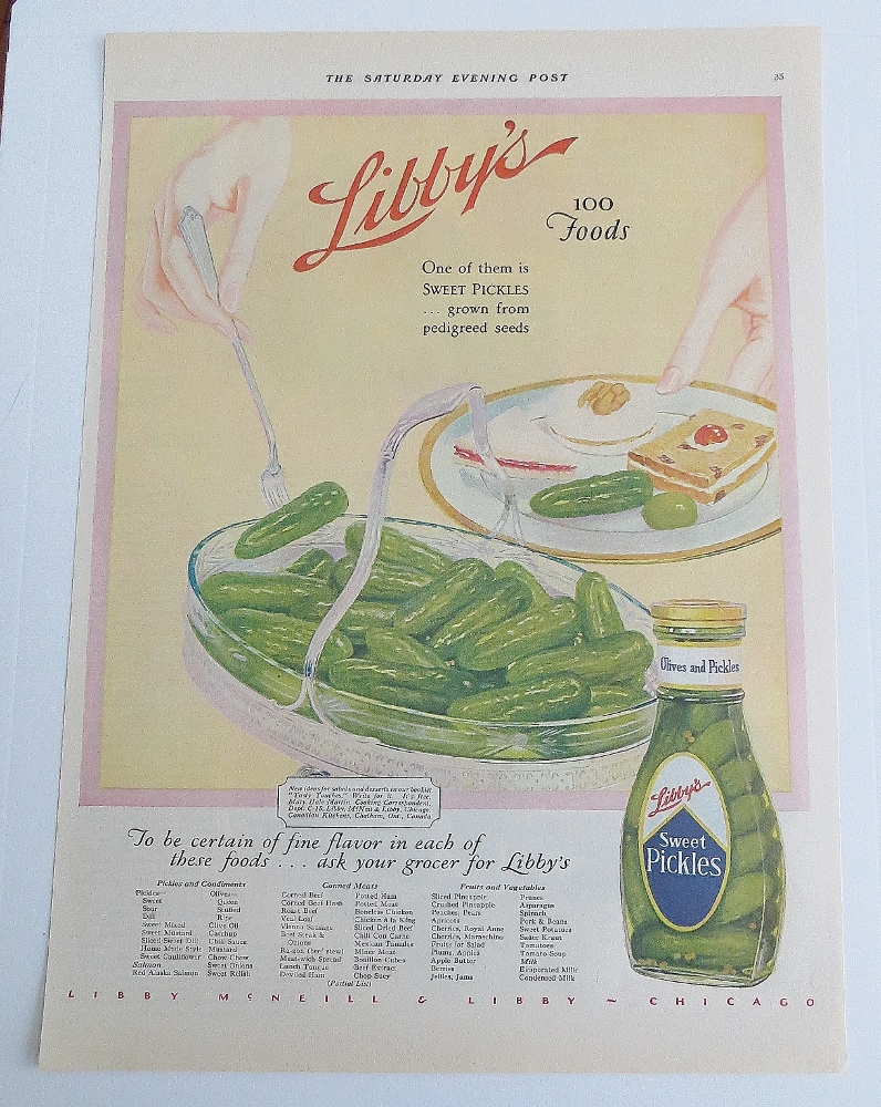 1928 Libby's Sweet Pickles With Pickles & Sandwich