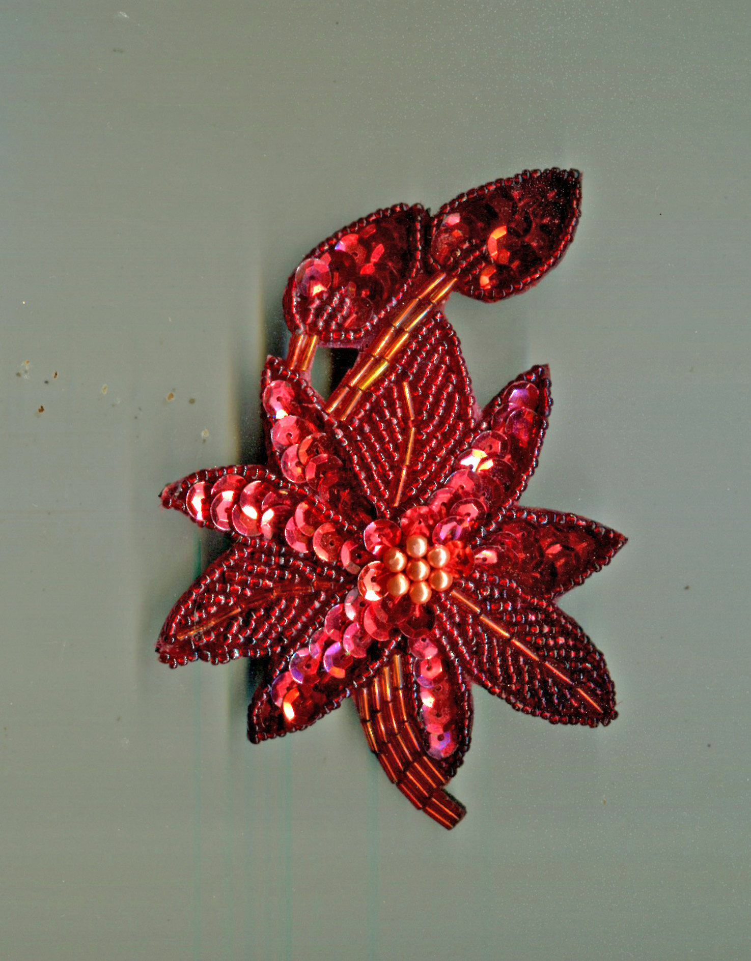Red Sequins Flower & Bud Design Barrette/Hair Clip