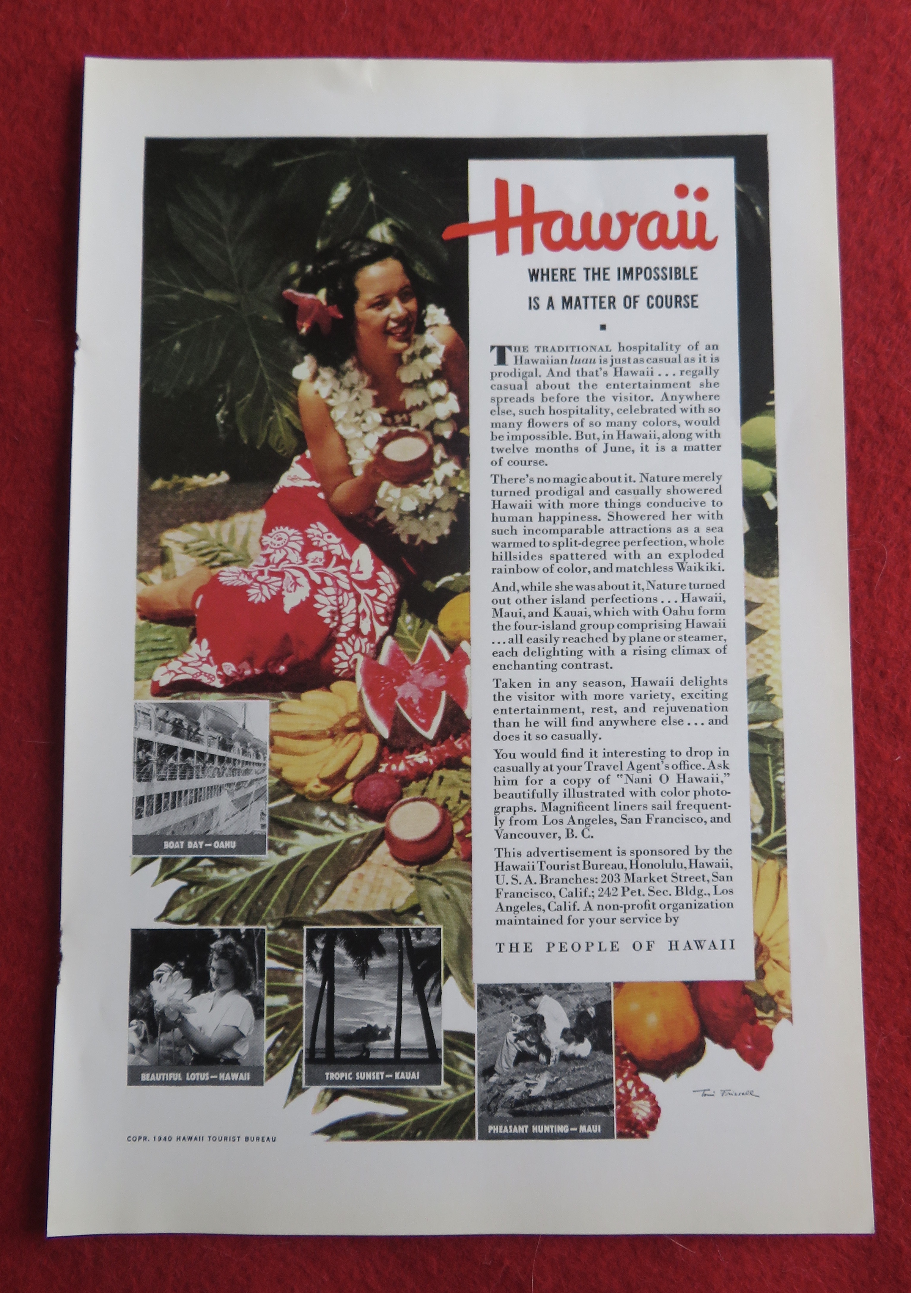 1940 Hawaii Tourist Bureau with Lovely Hawaiian Woman