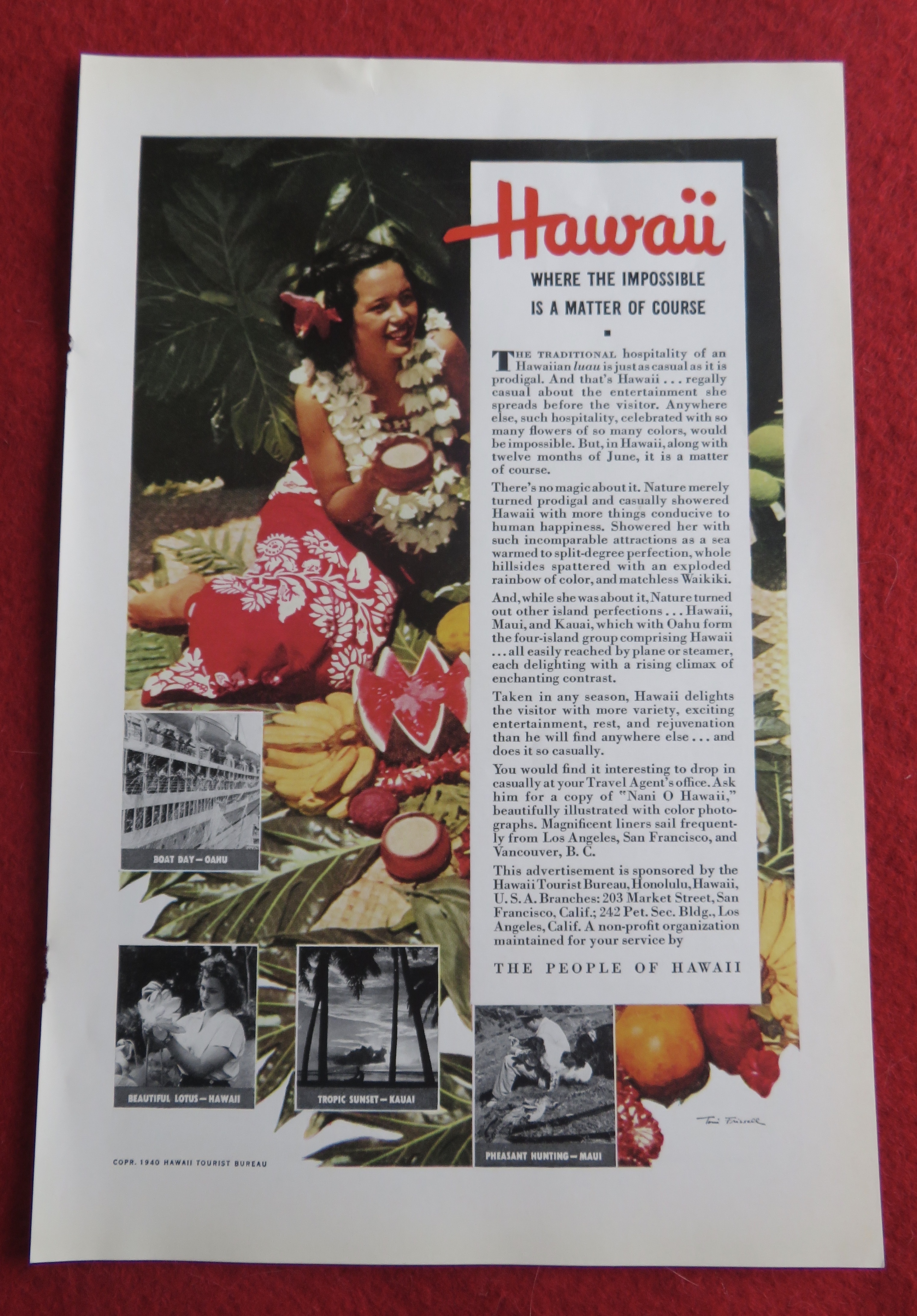 1940 Hawaii Tourist Bureau with Lovely Hawaiian Woman