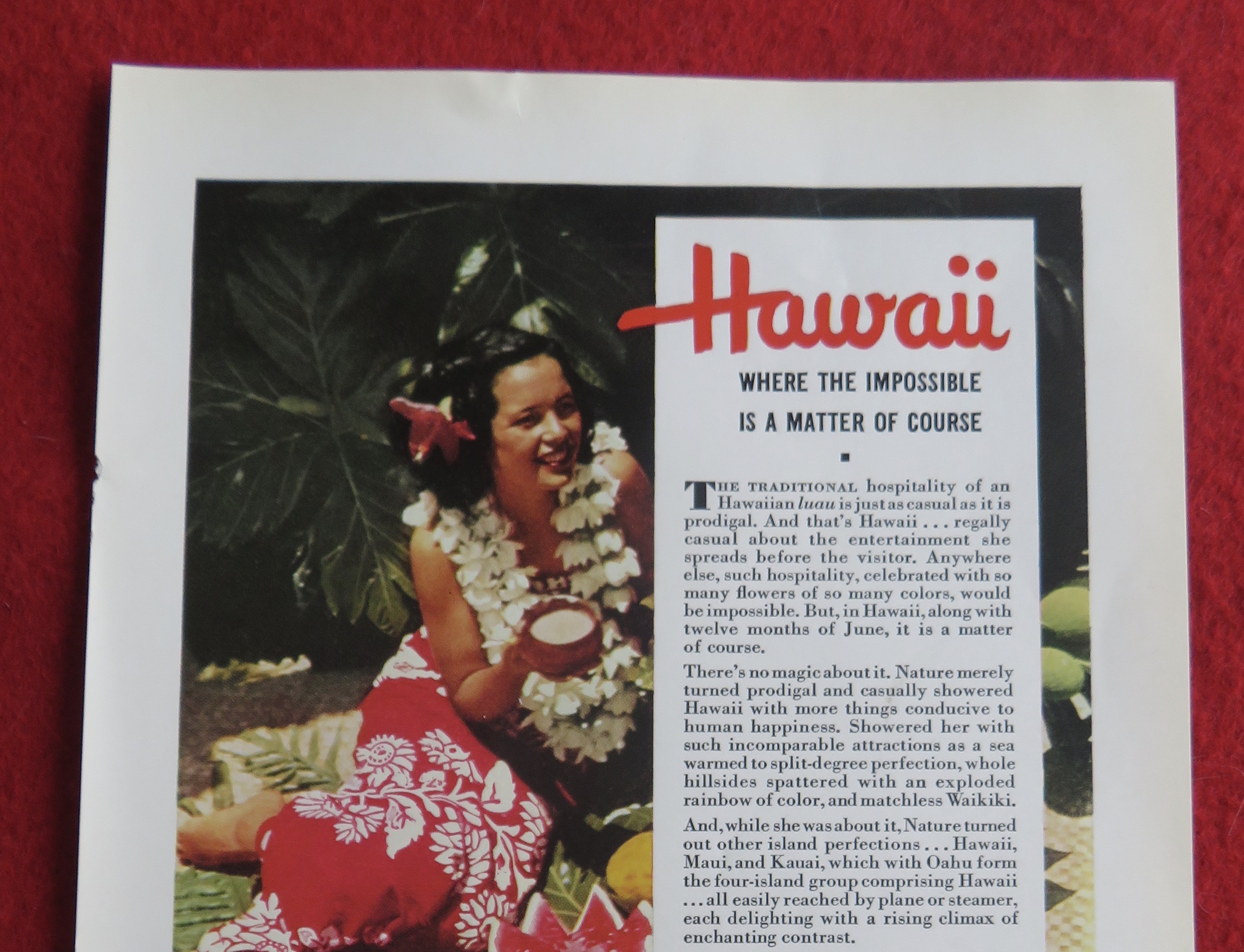 1940 Hawaii Tourist Bureau with Lovely Hawaiian Woman