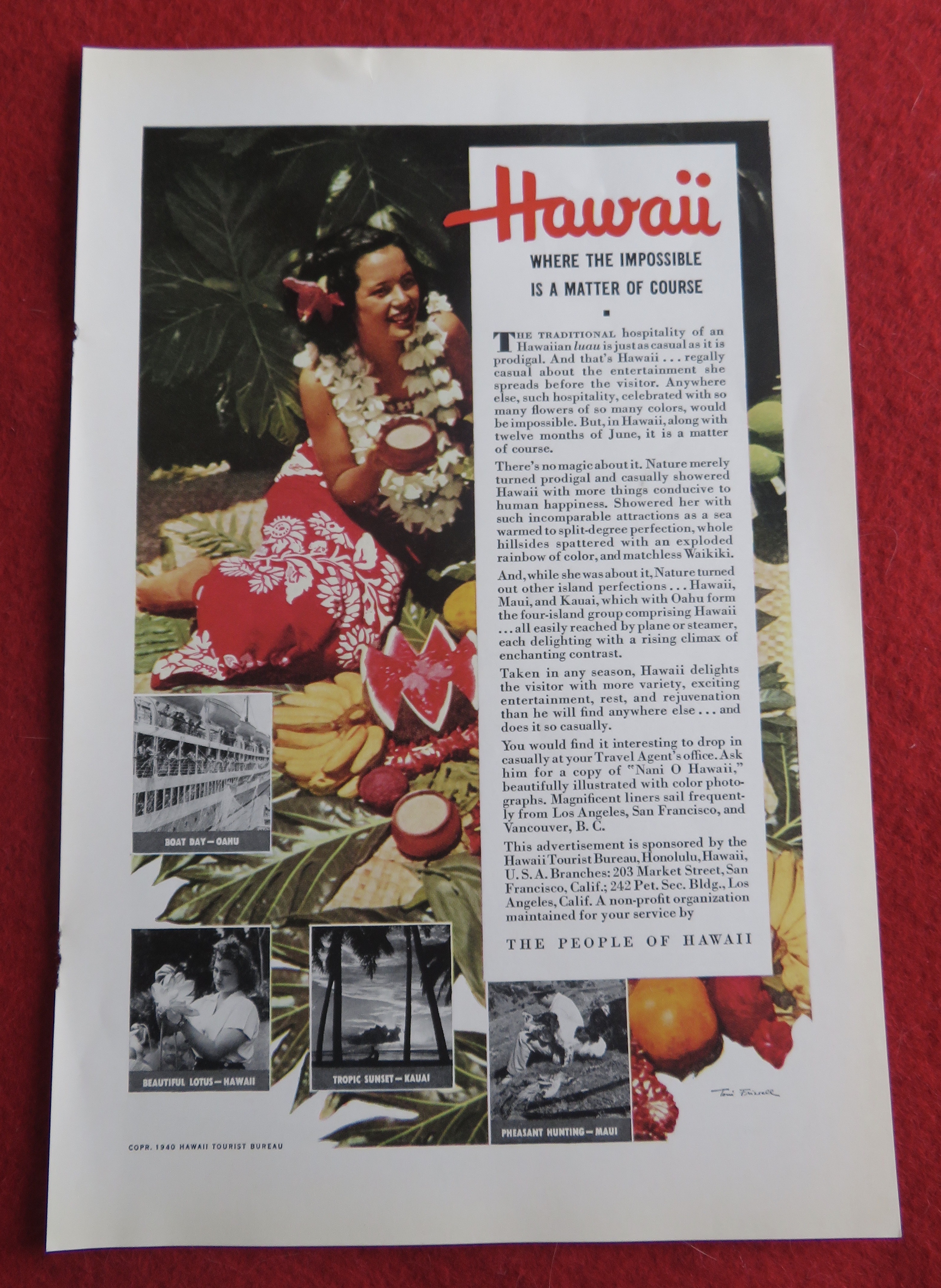 1940 Hawaii Tourist Bureau with Lovely Hawaiian Woman