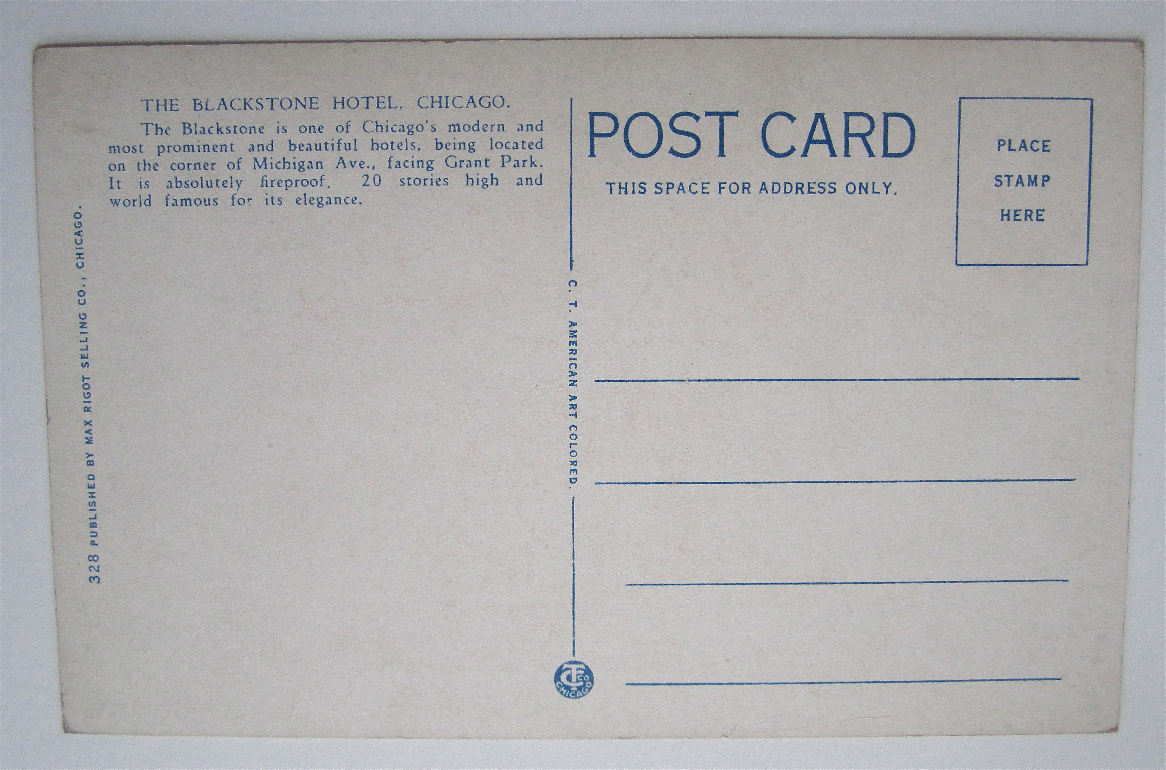 Blackstone Hotel, Chicago Postcard