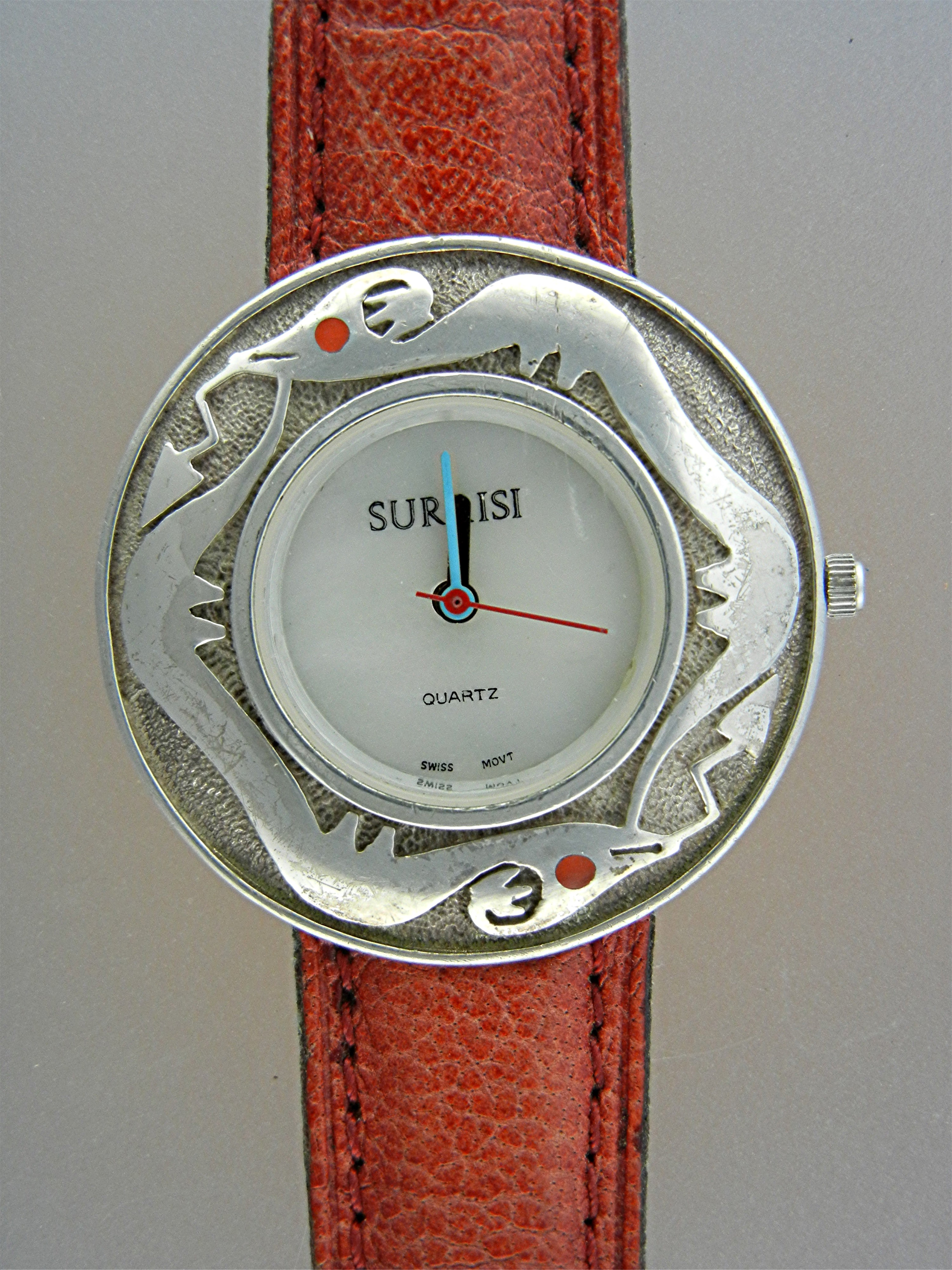 Surrisi Sterling Silver Santa Fe Serpent Watch Coral Ey