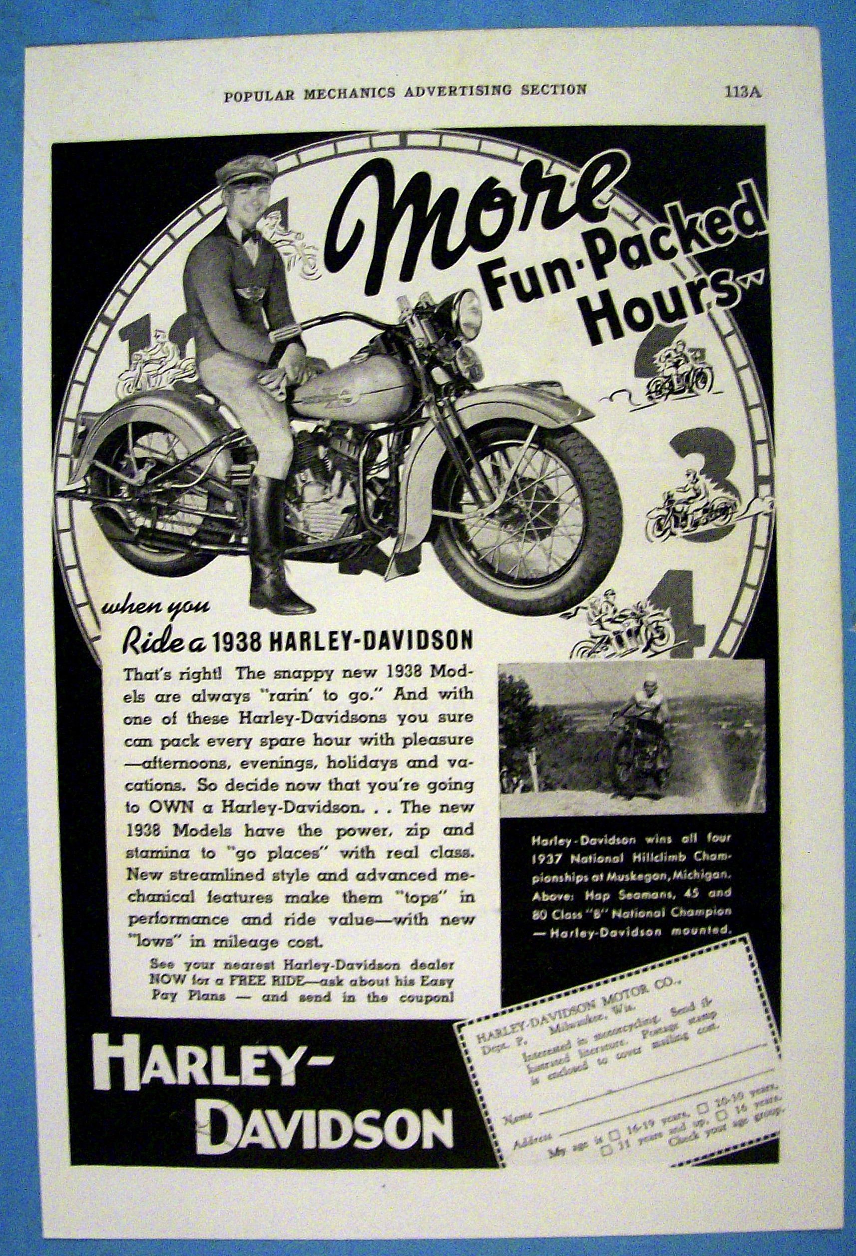 1937 Harley Davidson with the 1938 Motorcycle
