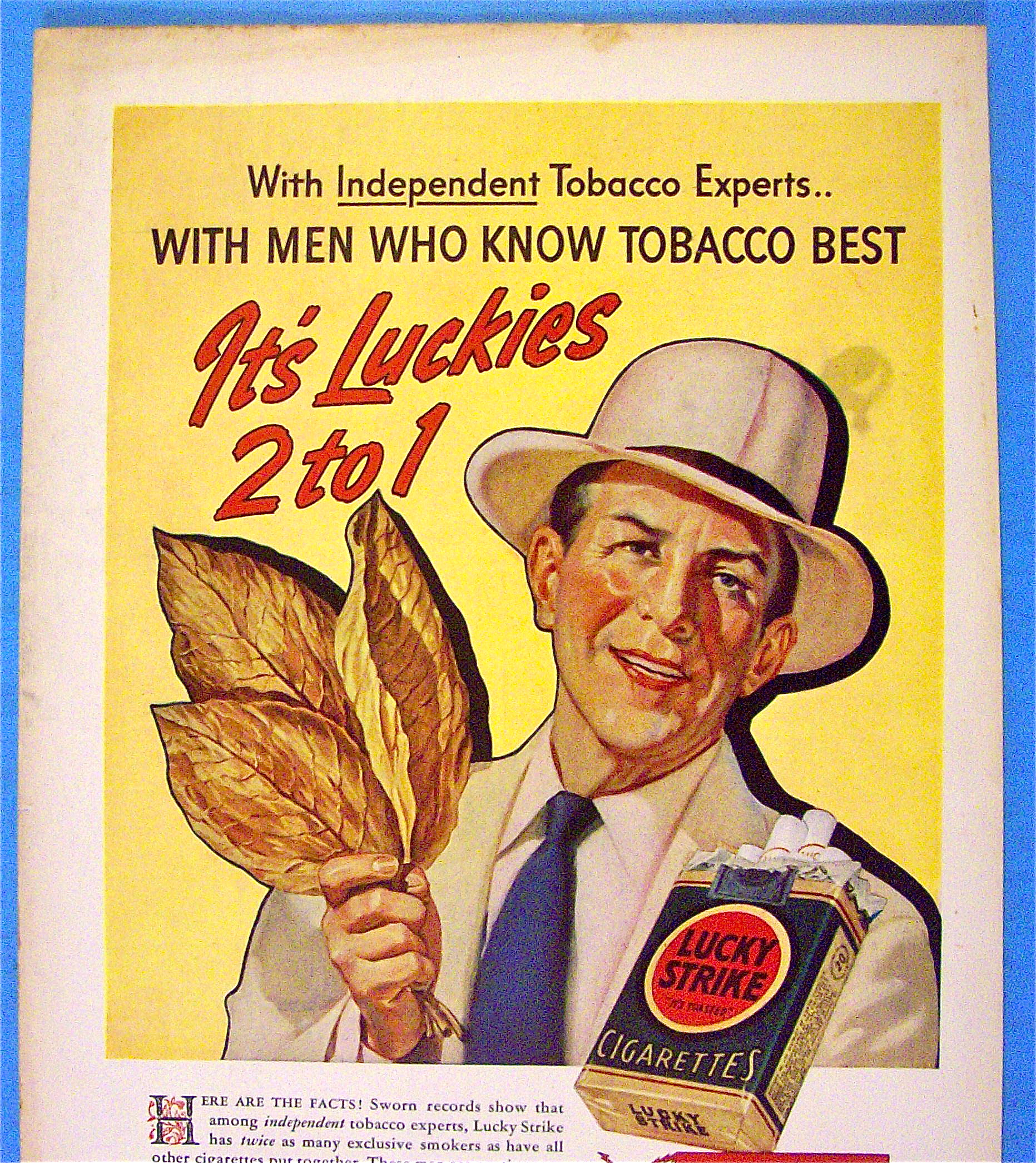 1938 Lucky Strike Cigarettes with Man Holding Leaves