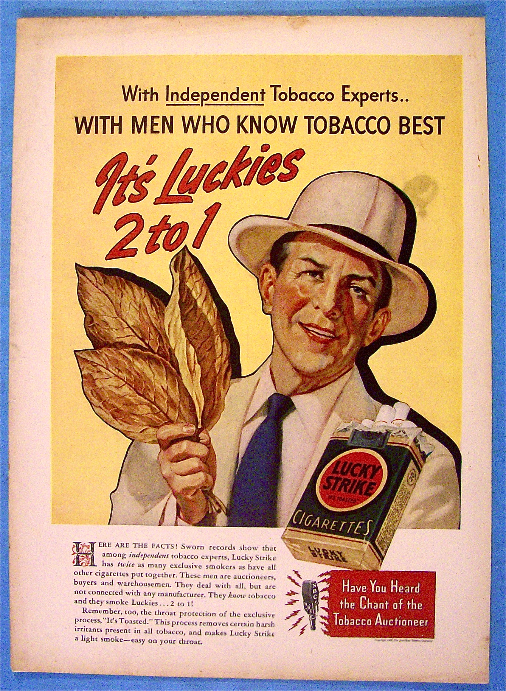 1938 Lucky Strike Cigarettes with Man Holding Leaves