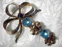 Antique Gold Vermeil Silver Silver  Blue Flower Brooch
