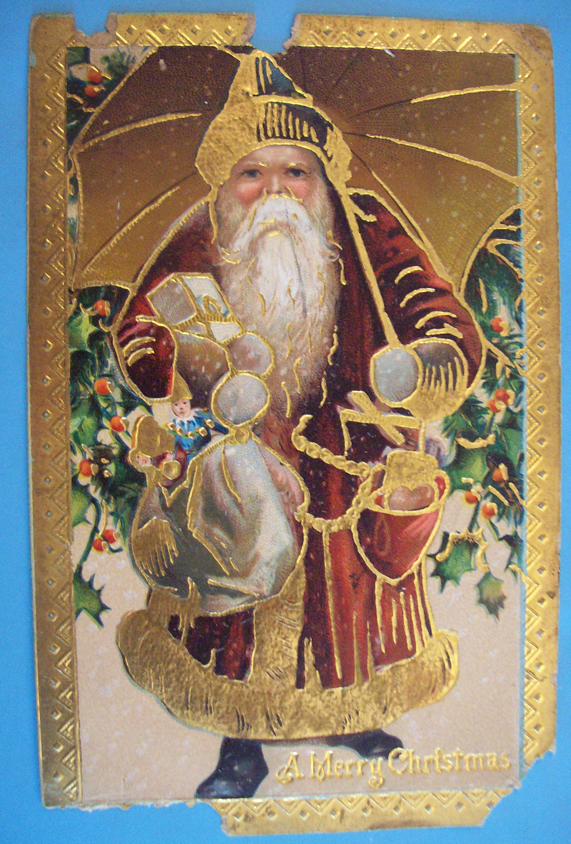 A Merry Christmas Postcard w/Santa Claus (Embossed)