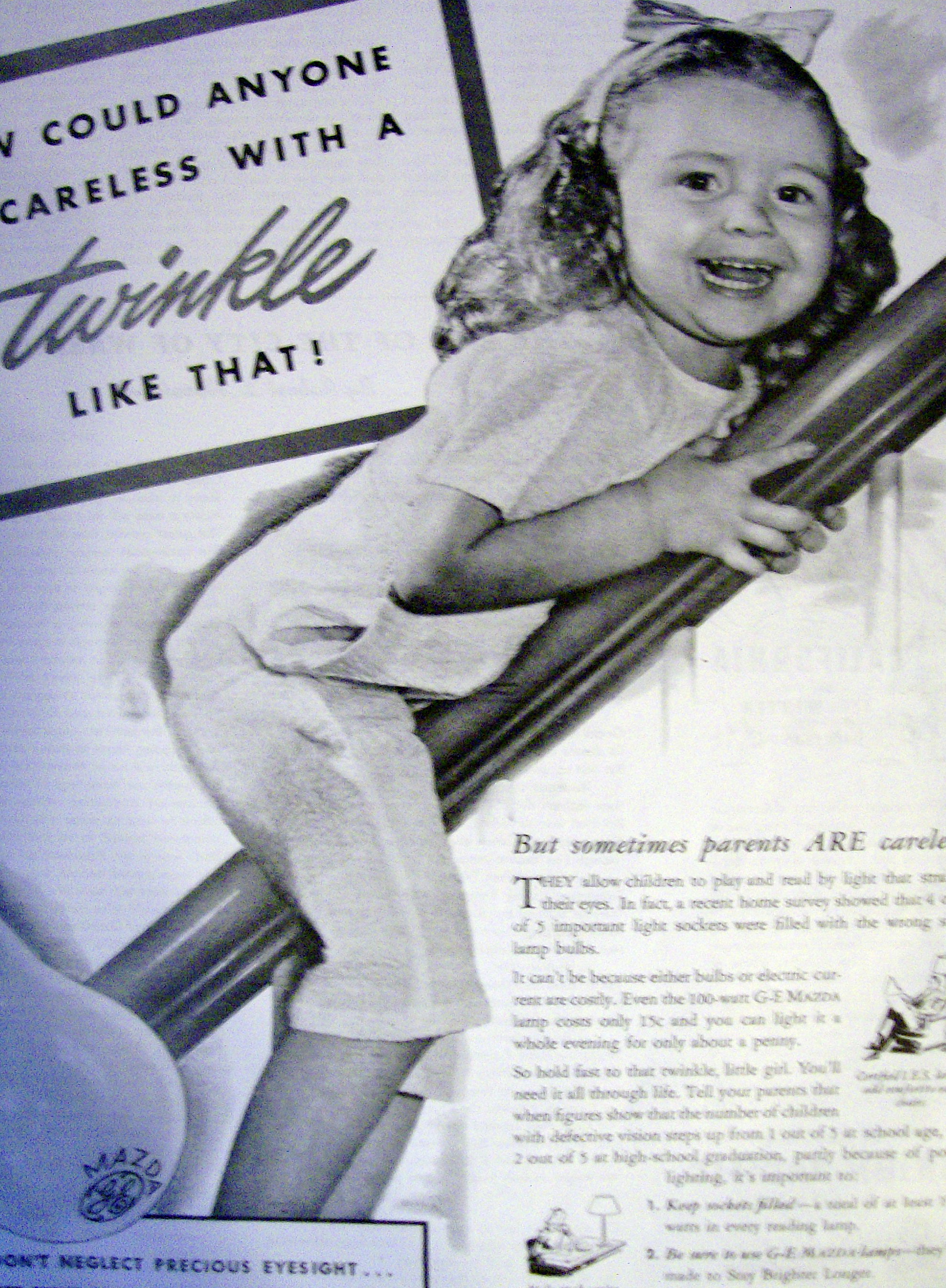 1941 GE Mazda Lamps with Girl on Railing
