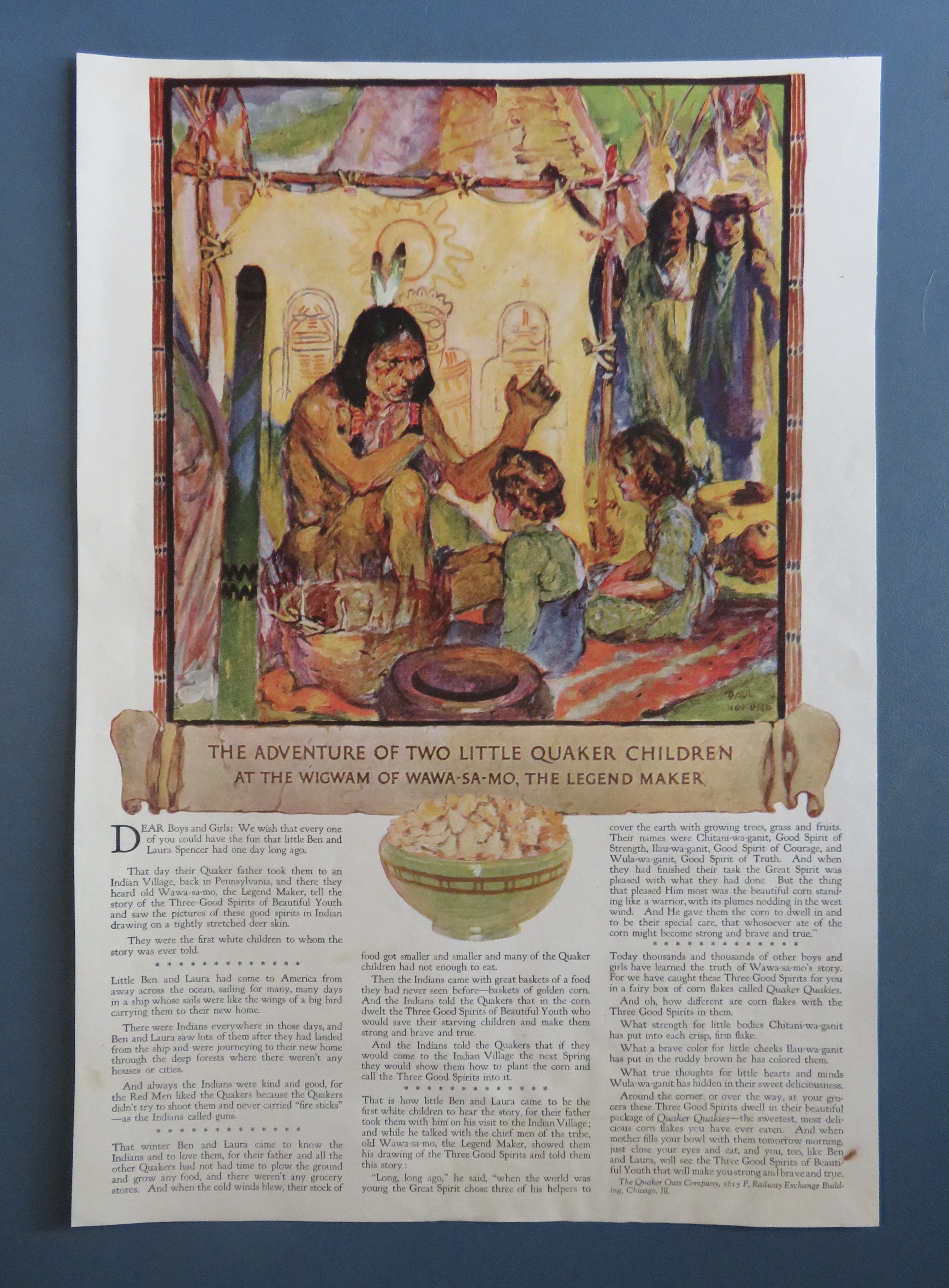 1910 Quaker Oats with Indian Talking To Children