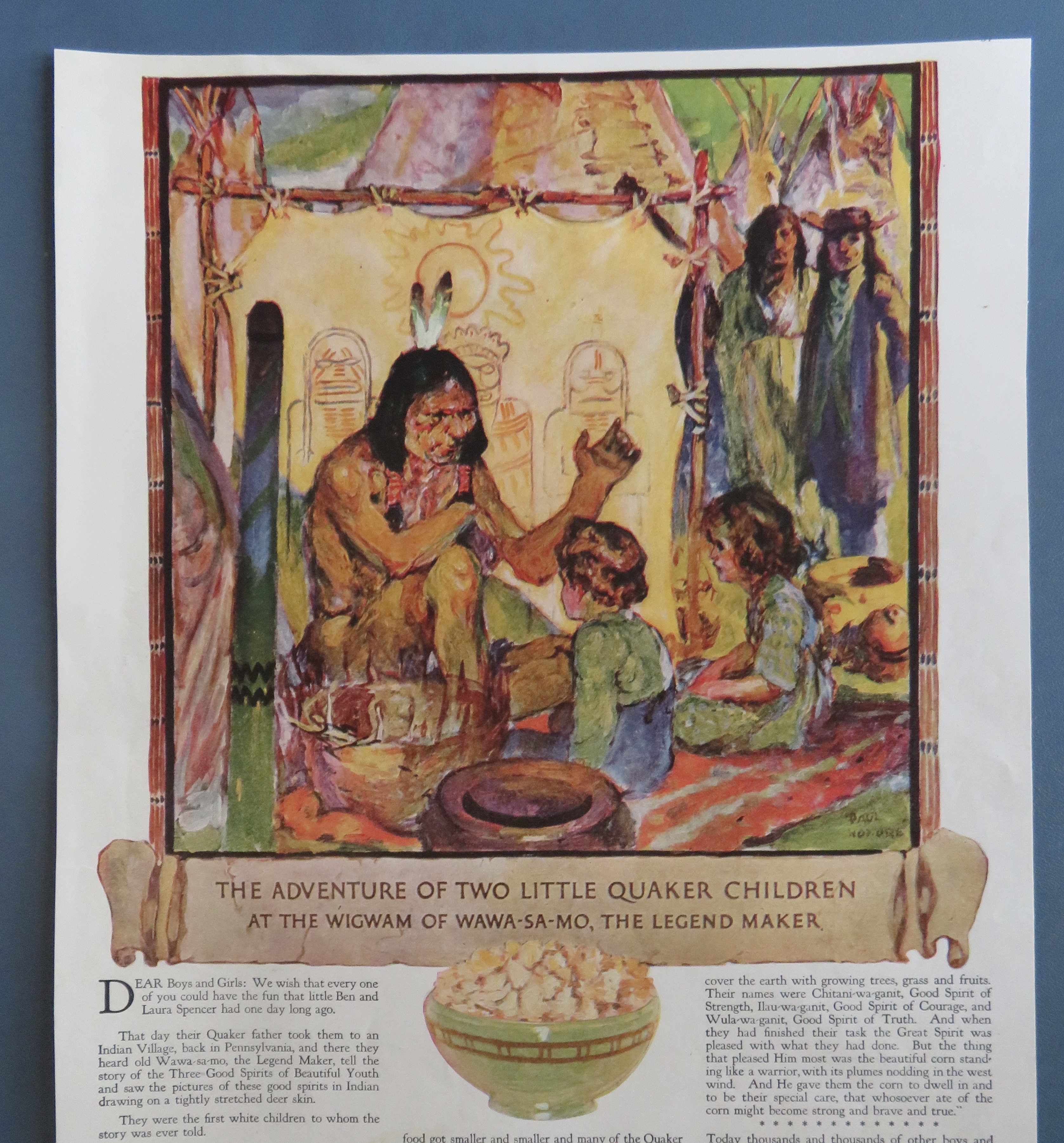 1910 Quaker Oats with Indian Talking To Children