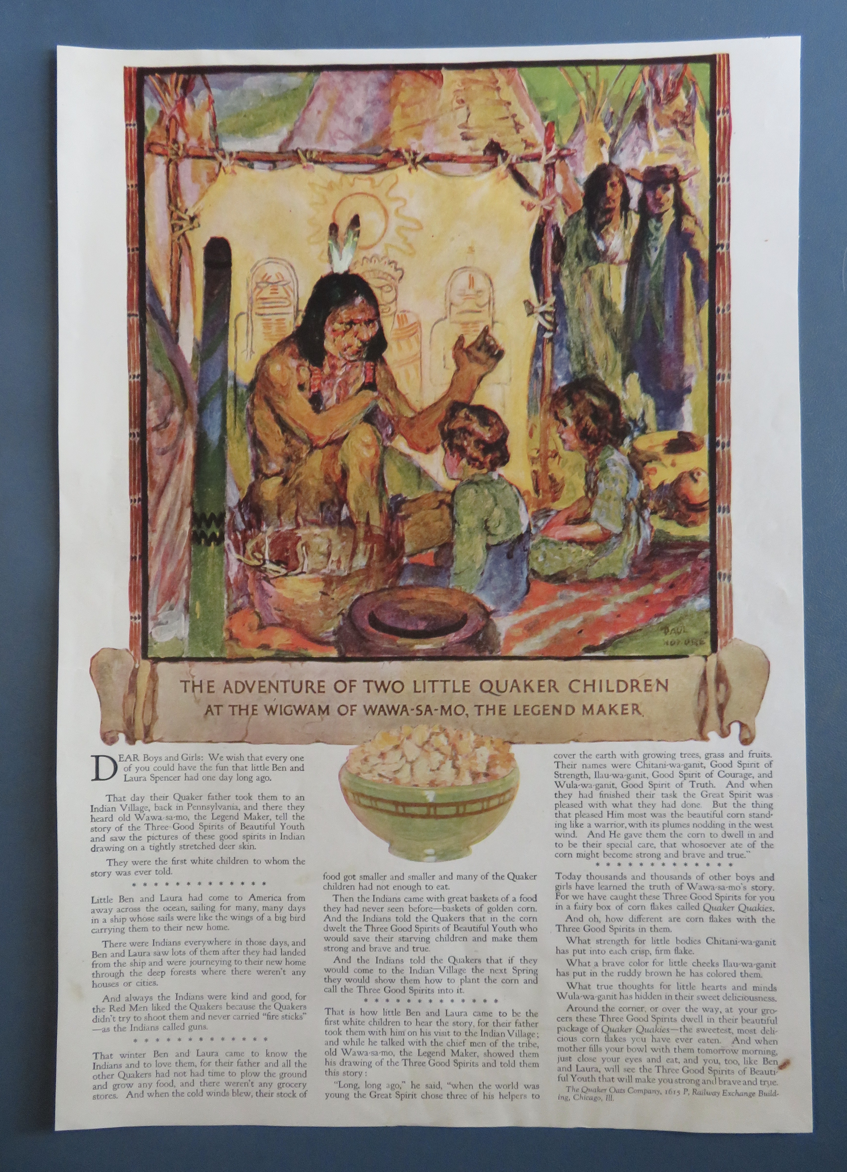 1910 Quaker Oats with Indian Talking To Children