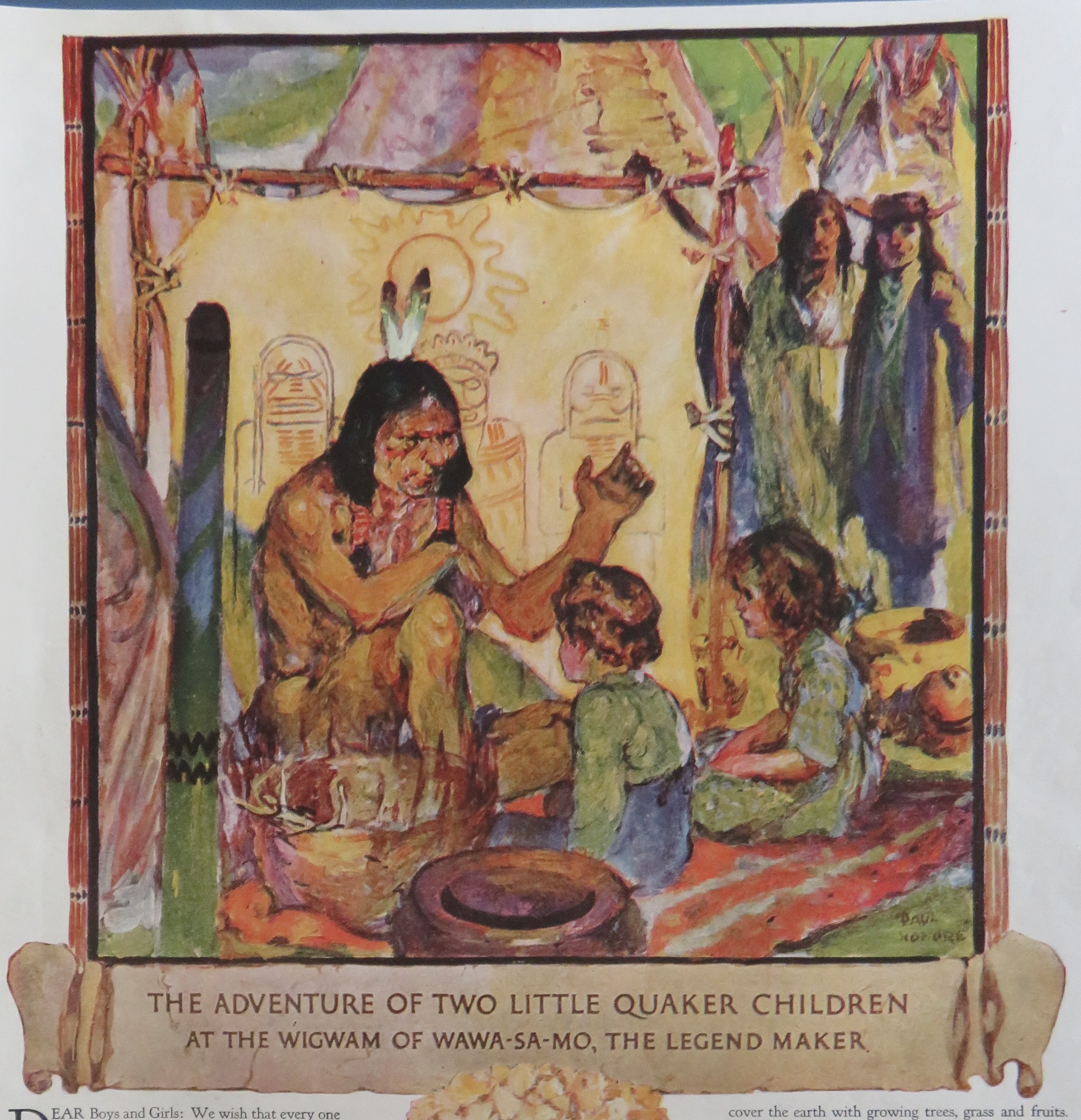 1910 Quaker Oats with Indian Talking To Children