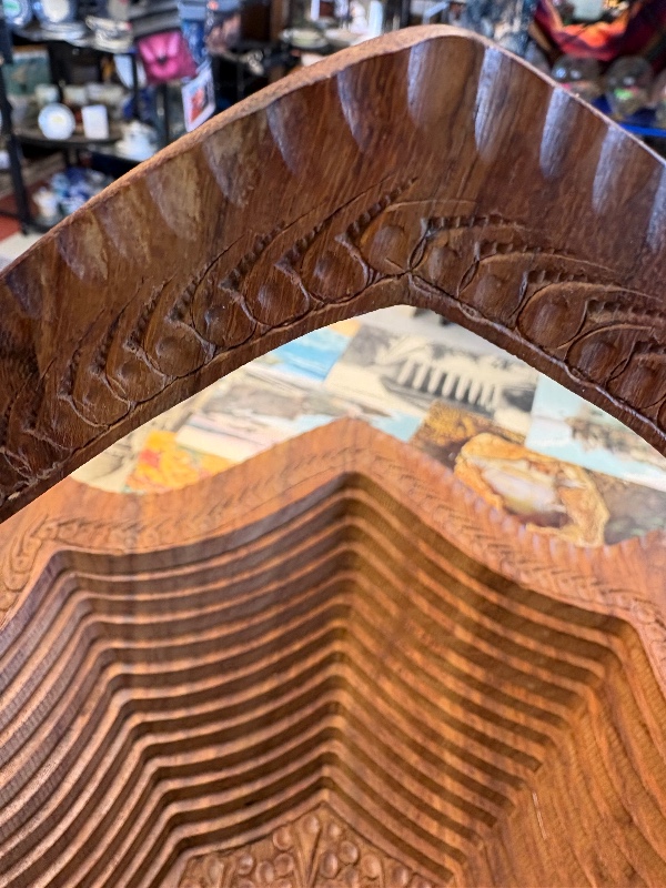 Hand Carved Trivet Basket Folds flat to Serve as Trivet or Wall Decor