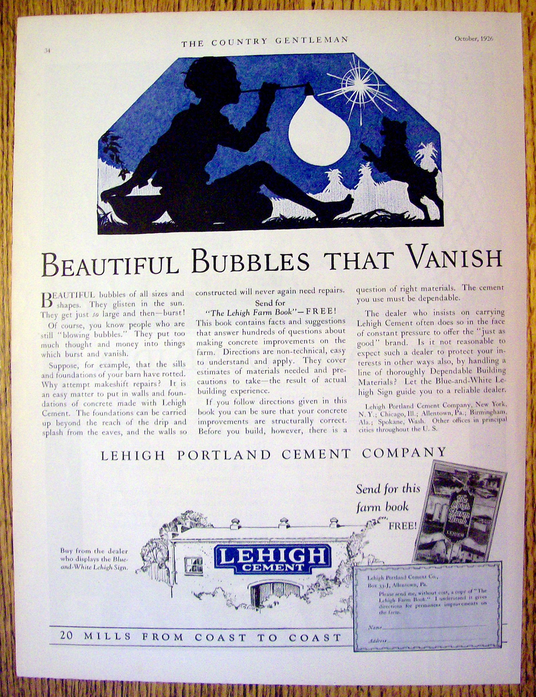 1926 Lehigh Cement with Boy Blowing Bubbles