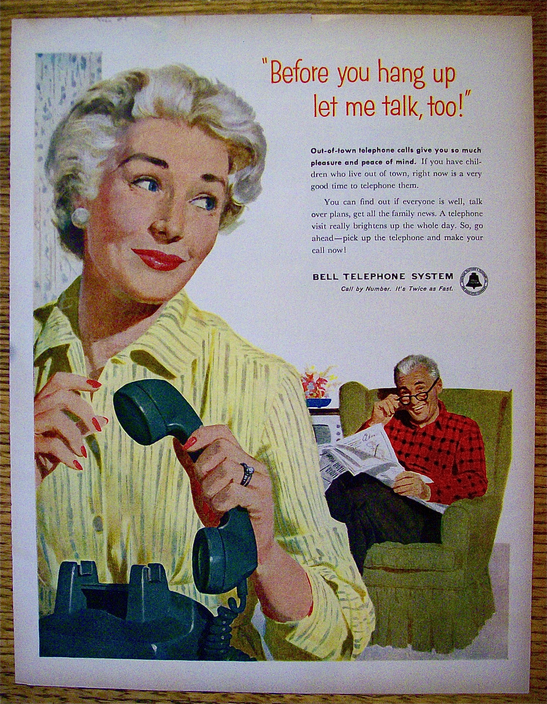 1958 Bell Telephone with Woman Hanging Up Telephone