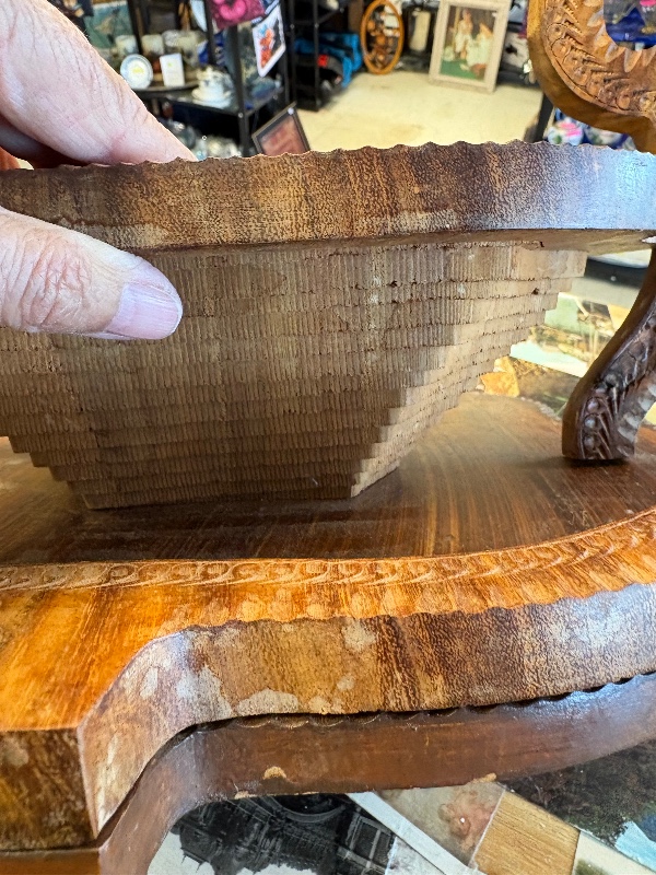 Hand Carved Trivet Basket Folds flat to Serve as Trivet or Wall Decor