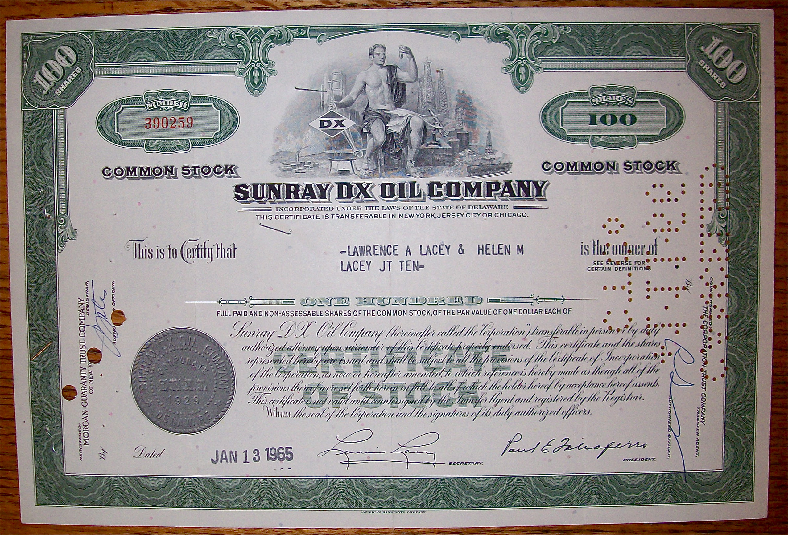 1965 Sunray DX Oil Company Stock Certificate