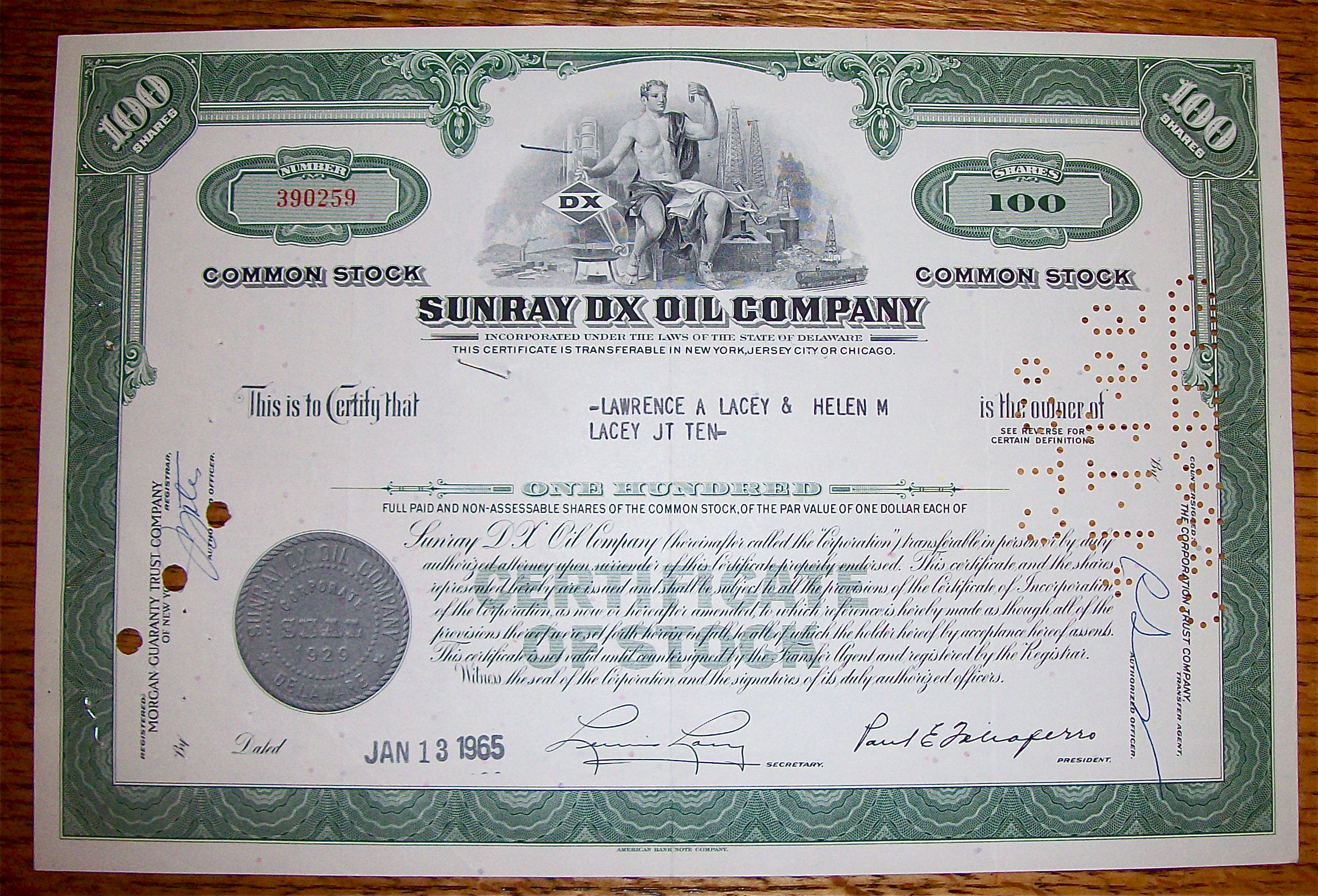 1965 Sunray DX Oil Company Stock Certificate