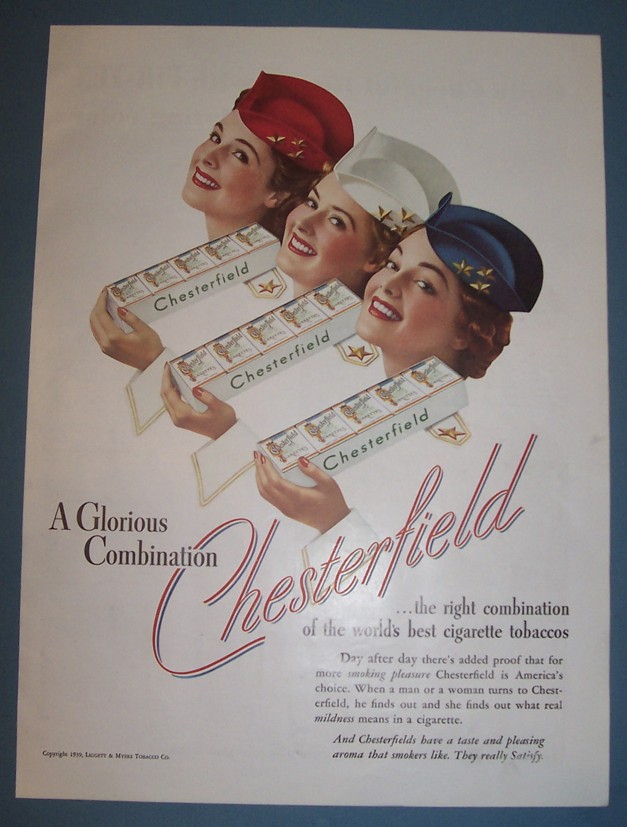1939 Chesterfield Cigarettes with 3 Lovely Women