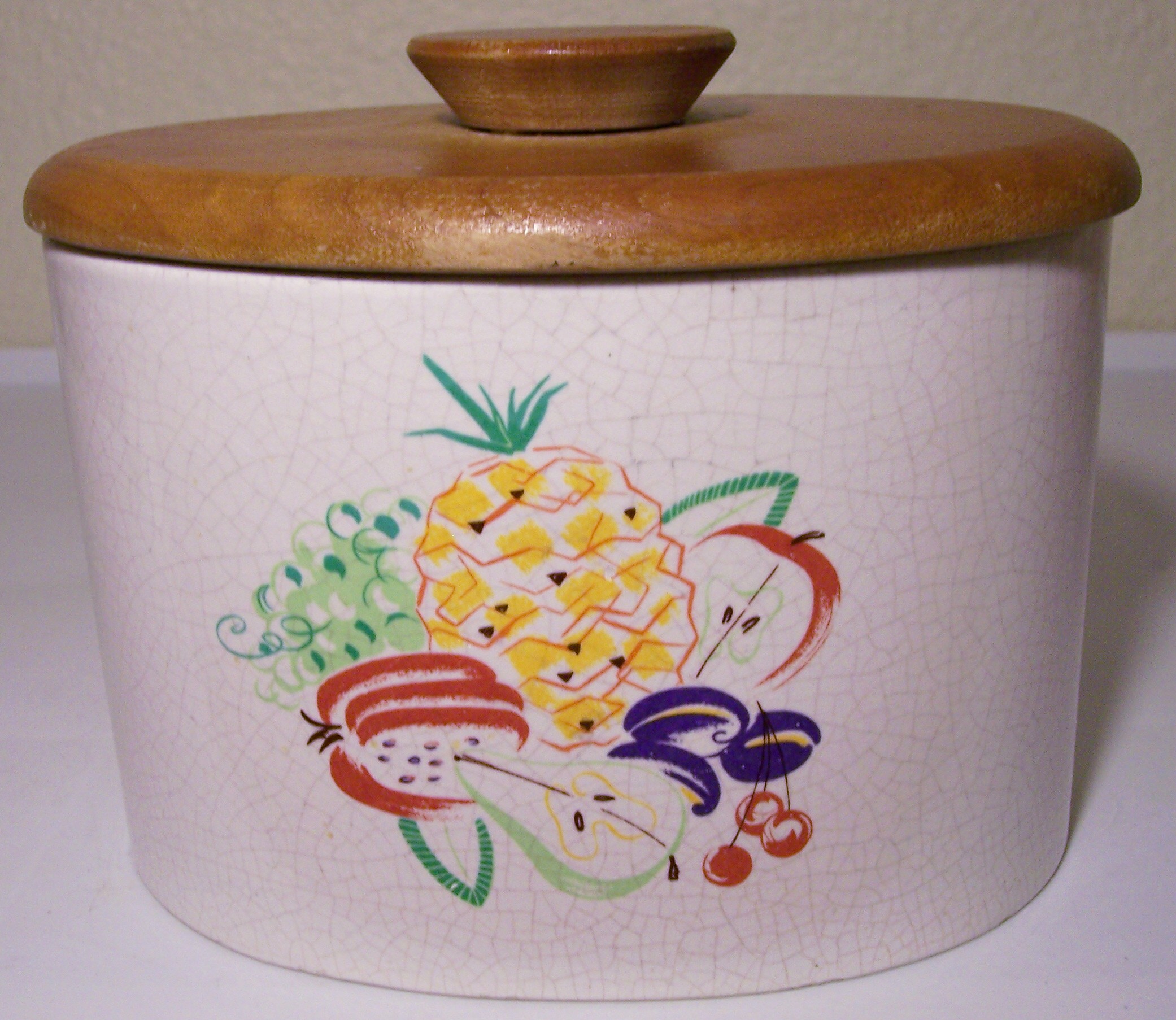 Barbara Willis Pottery Fruit Decorated Canister W/Lid!