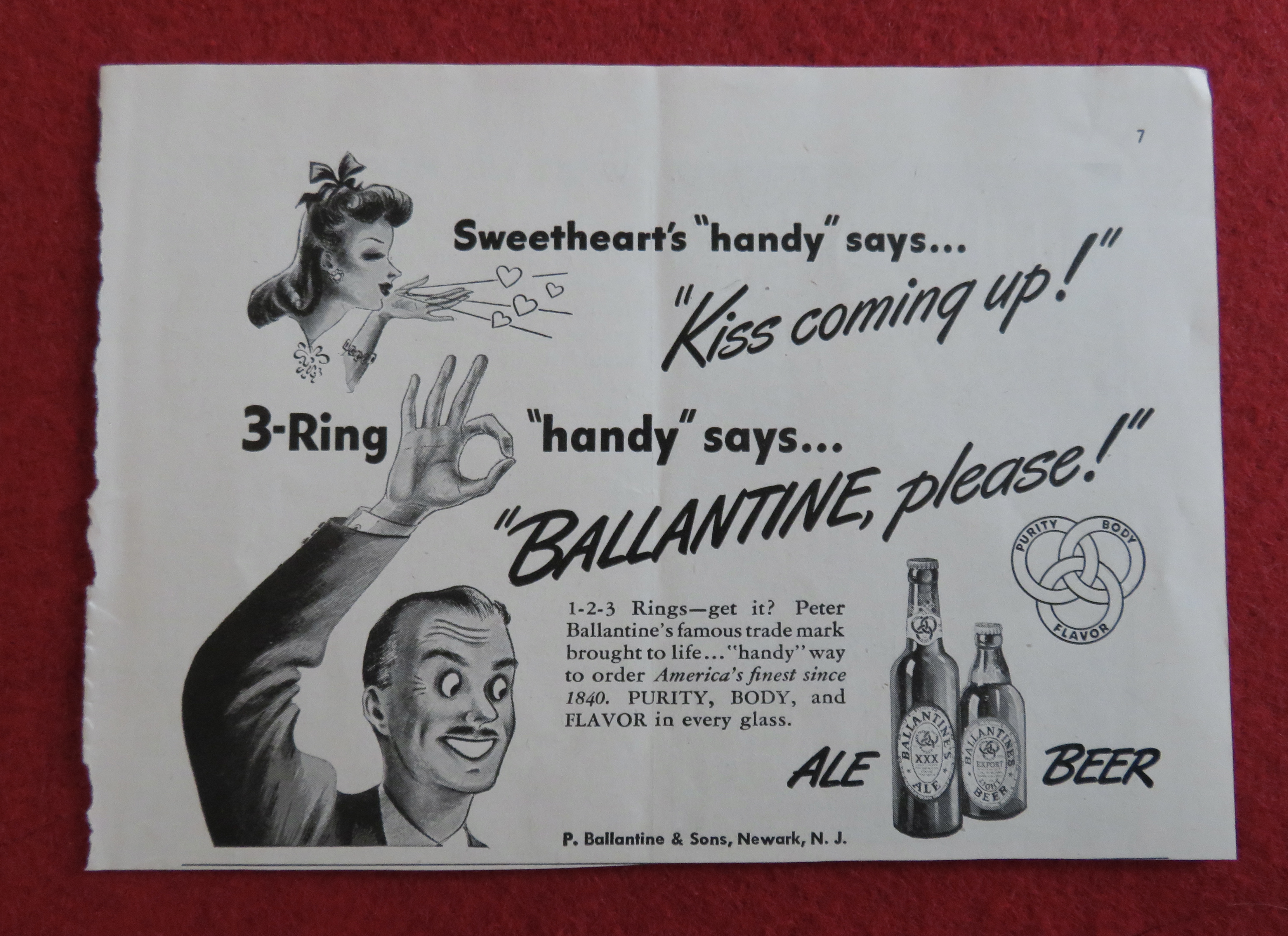1943 Ballantine Ale Beer w/ Man Making A Ring
