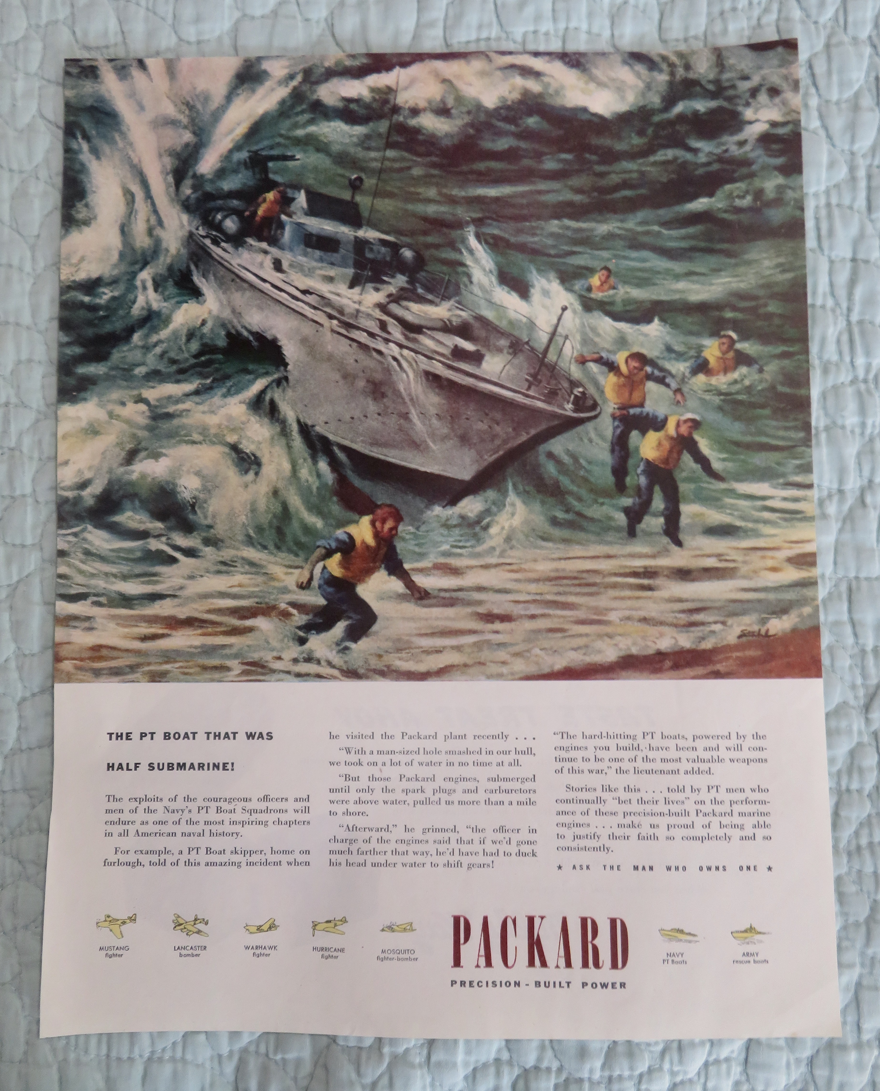 1945 Packard with PT Boat with Hole & Navy Men Jumping