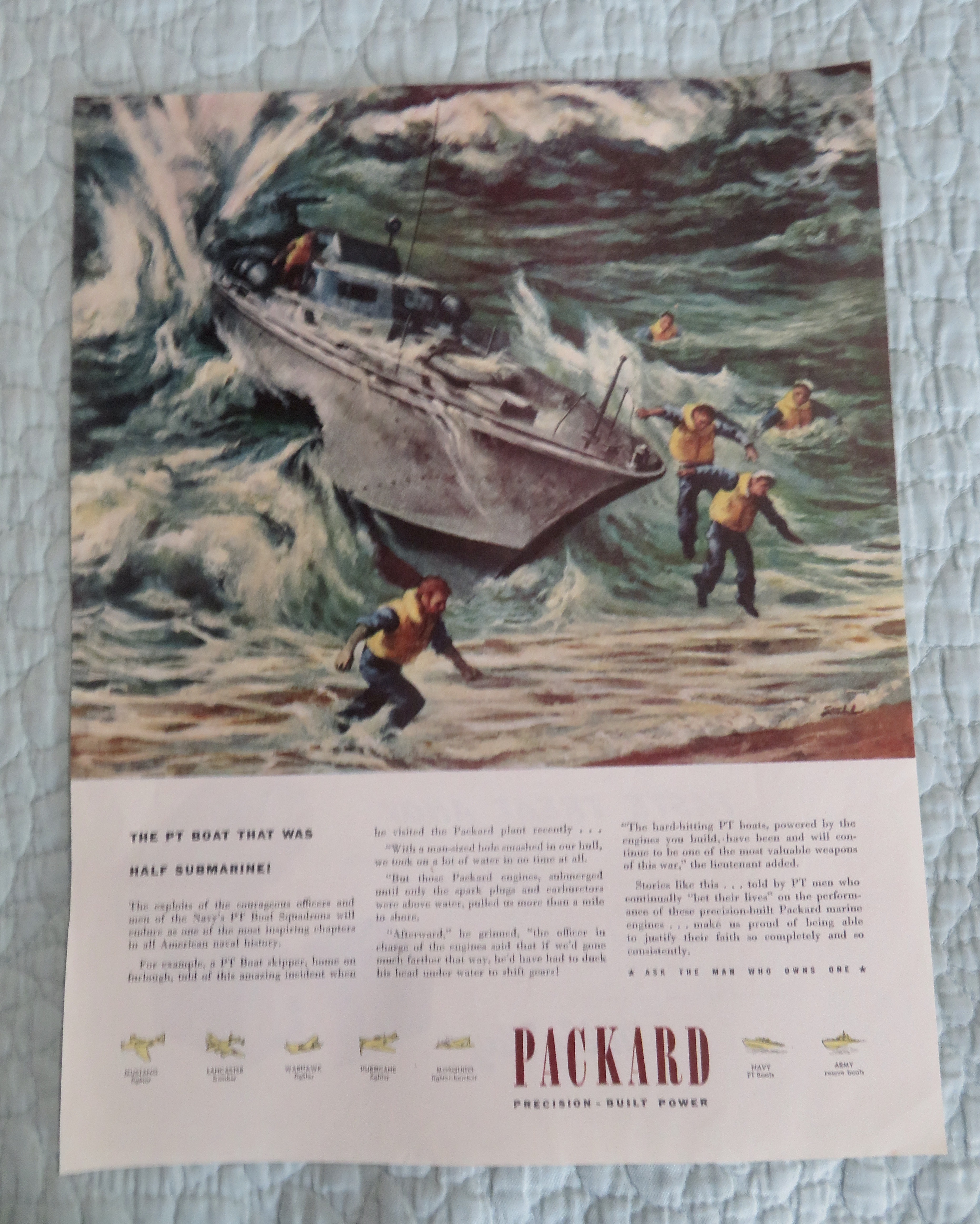 1945 Packard with PT Boat with Hole & Navy Men Jumping