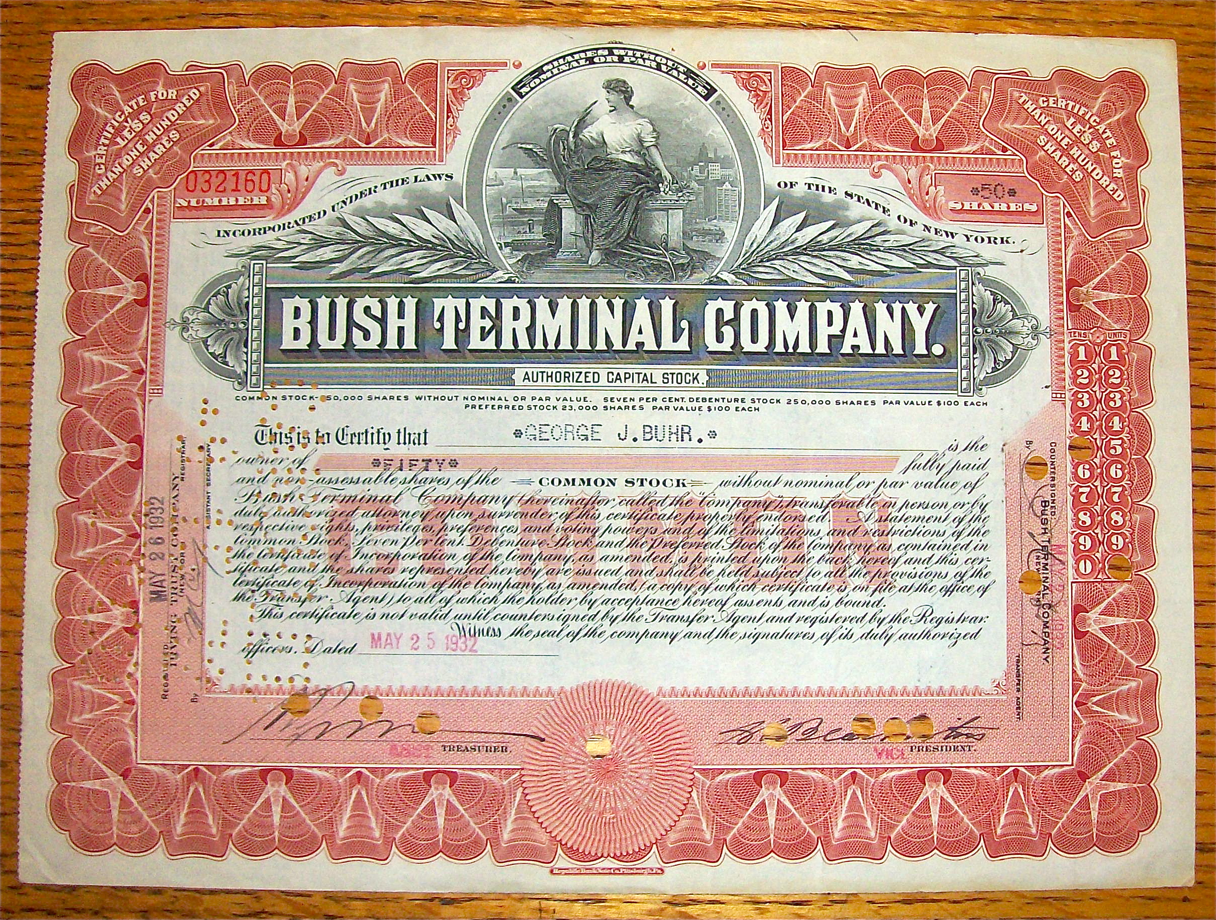 1932 Bush Terminal Company Stock Certificate