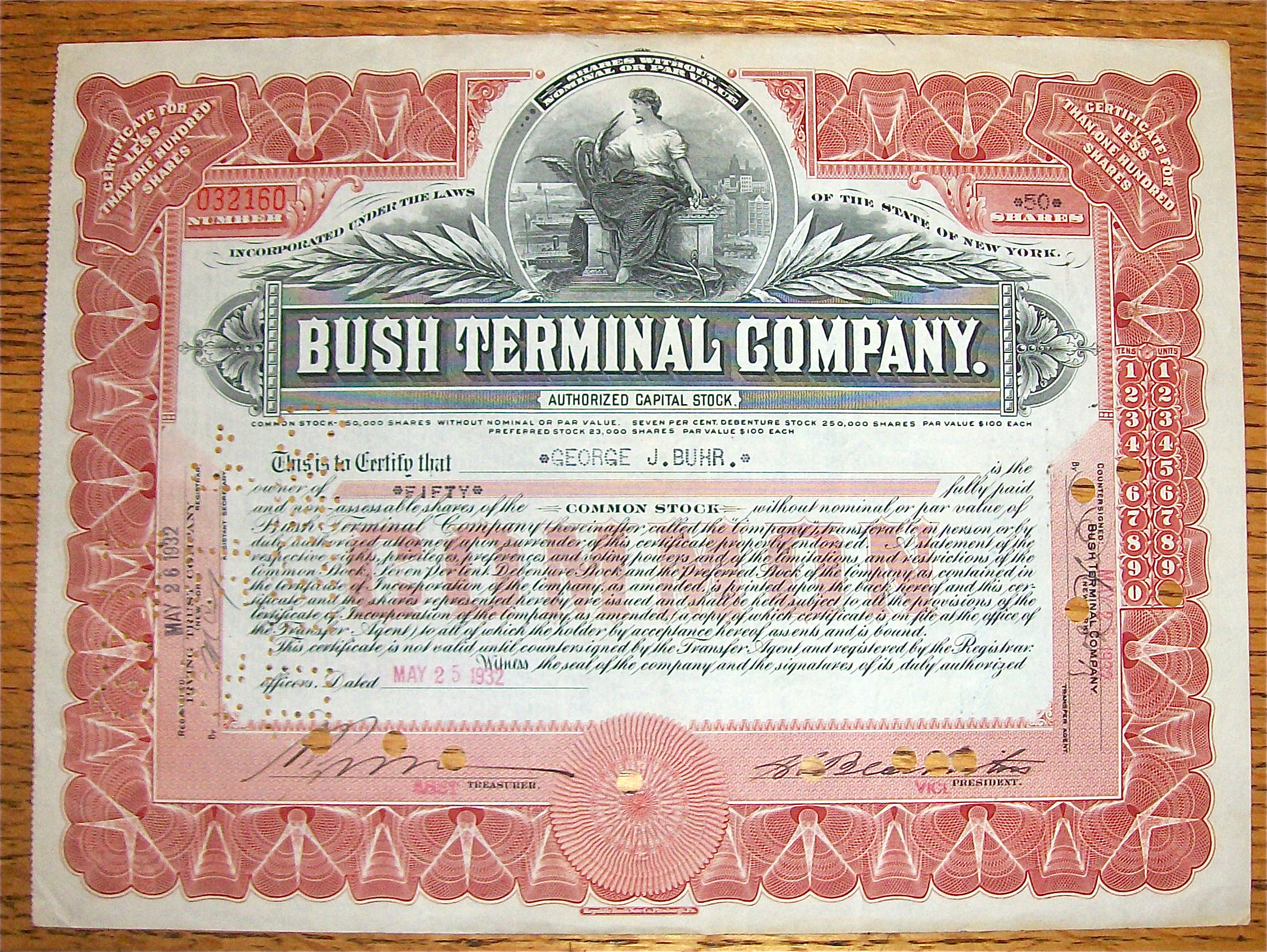 1932 Bush Terminal Company Stock Certificate