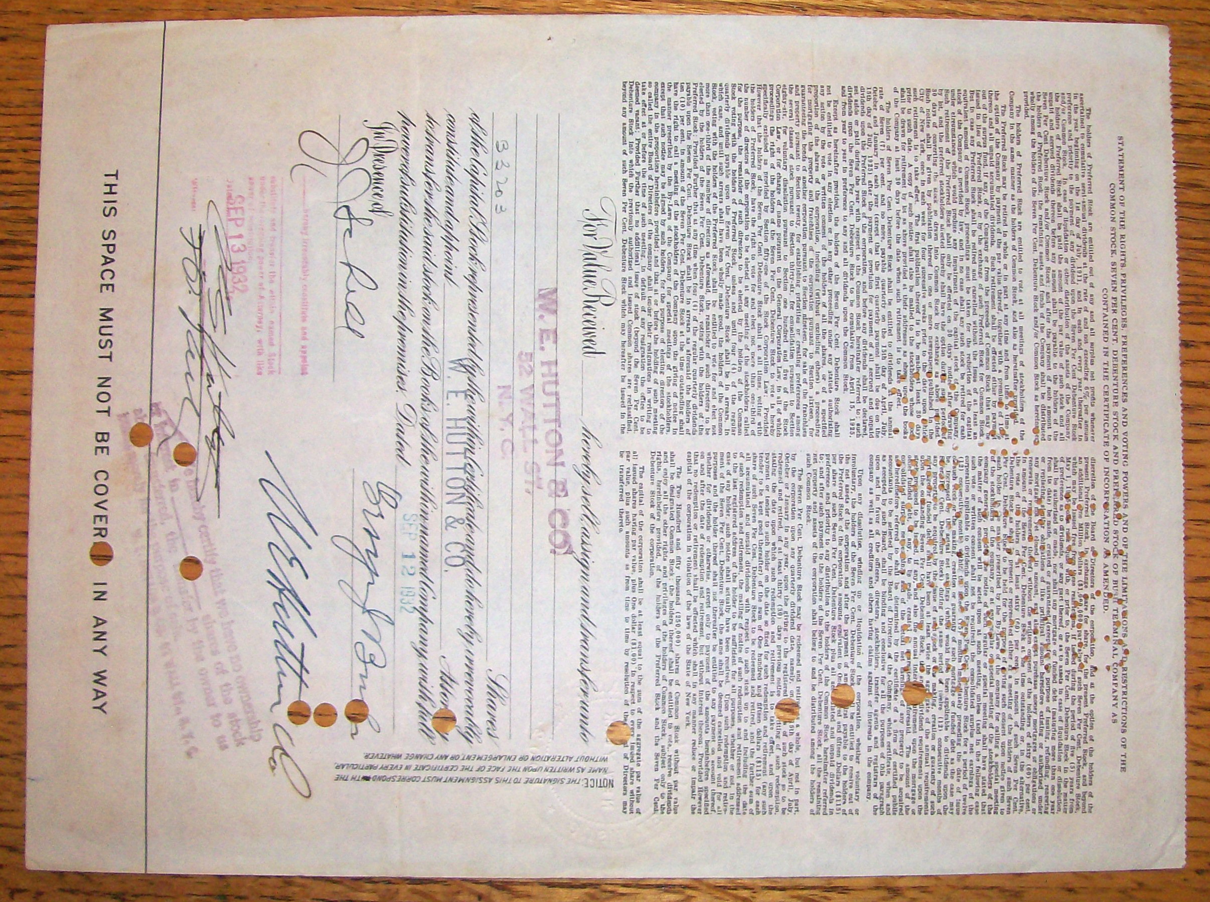 1932 Bush Terminal Company Stock Certificate