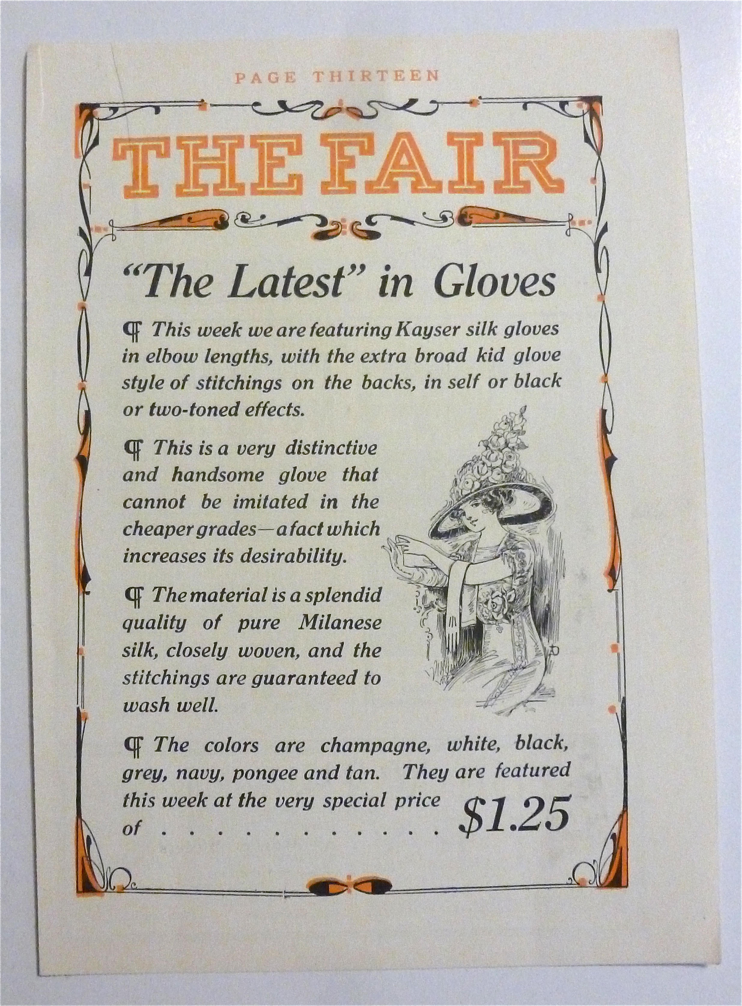 1912 Kayser Silk Gloves with a Woman Taking Off Gloves