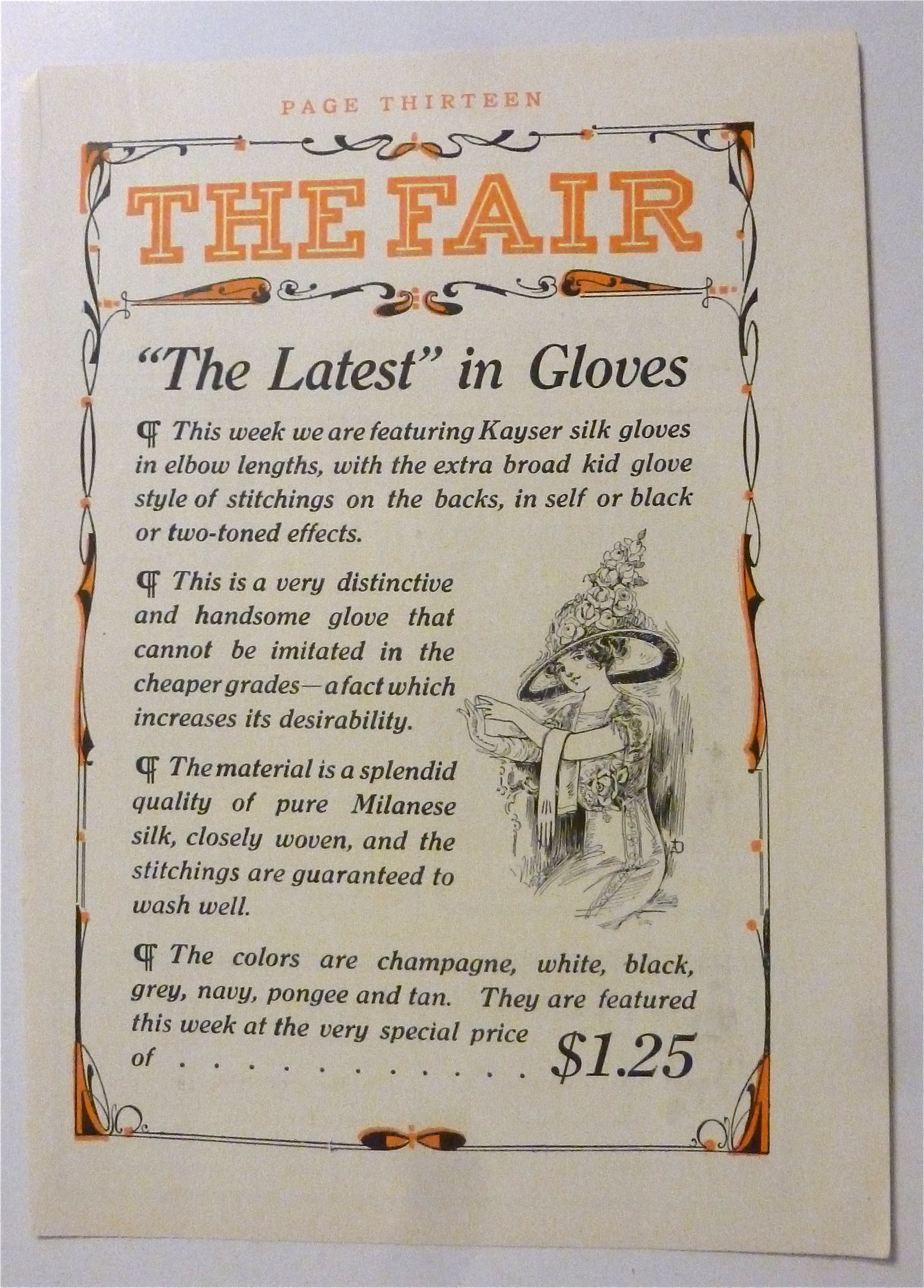 1912 Kayser Silk Gloves with a Woman Taking Off Gloves