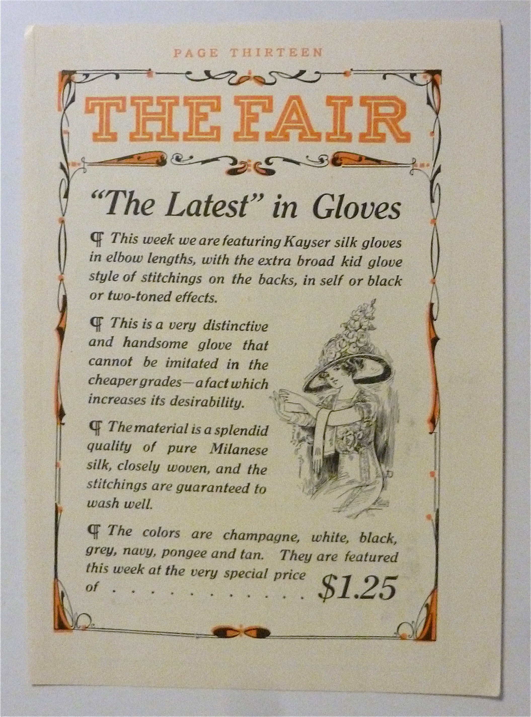 1912 Kayser Silk Gloves with a Woman Taking Off Gloves