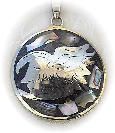 Mexican Silver Abalone Aztec Eagle Warrior  Pendant