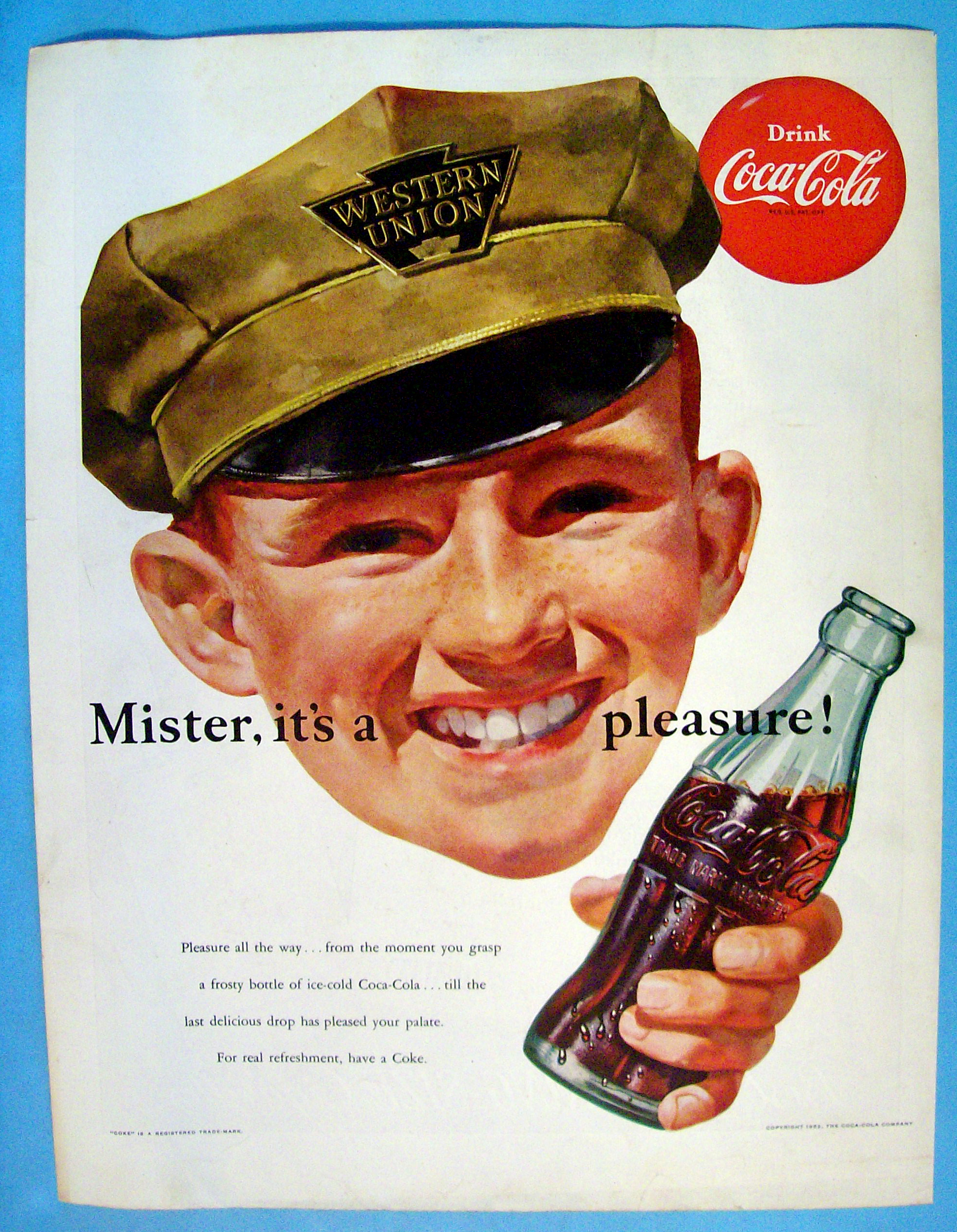 1952 Coca Cola (Coke) w/Man's Face Wearing Hat