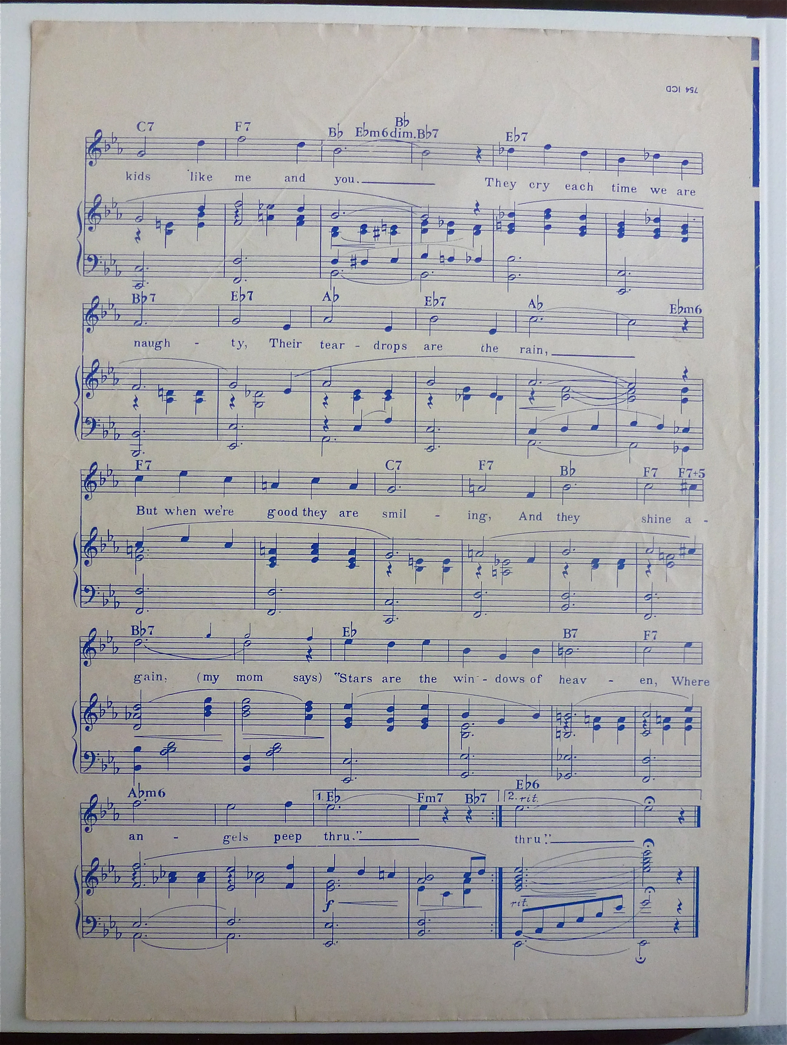 Sheet Music For 1926 Stars Are The Windows Of Heaven