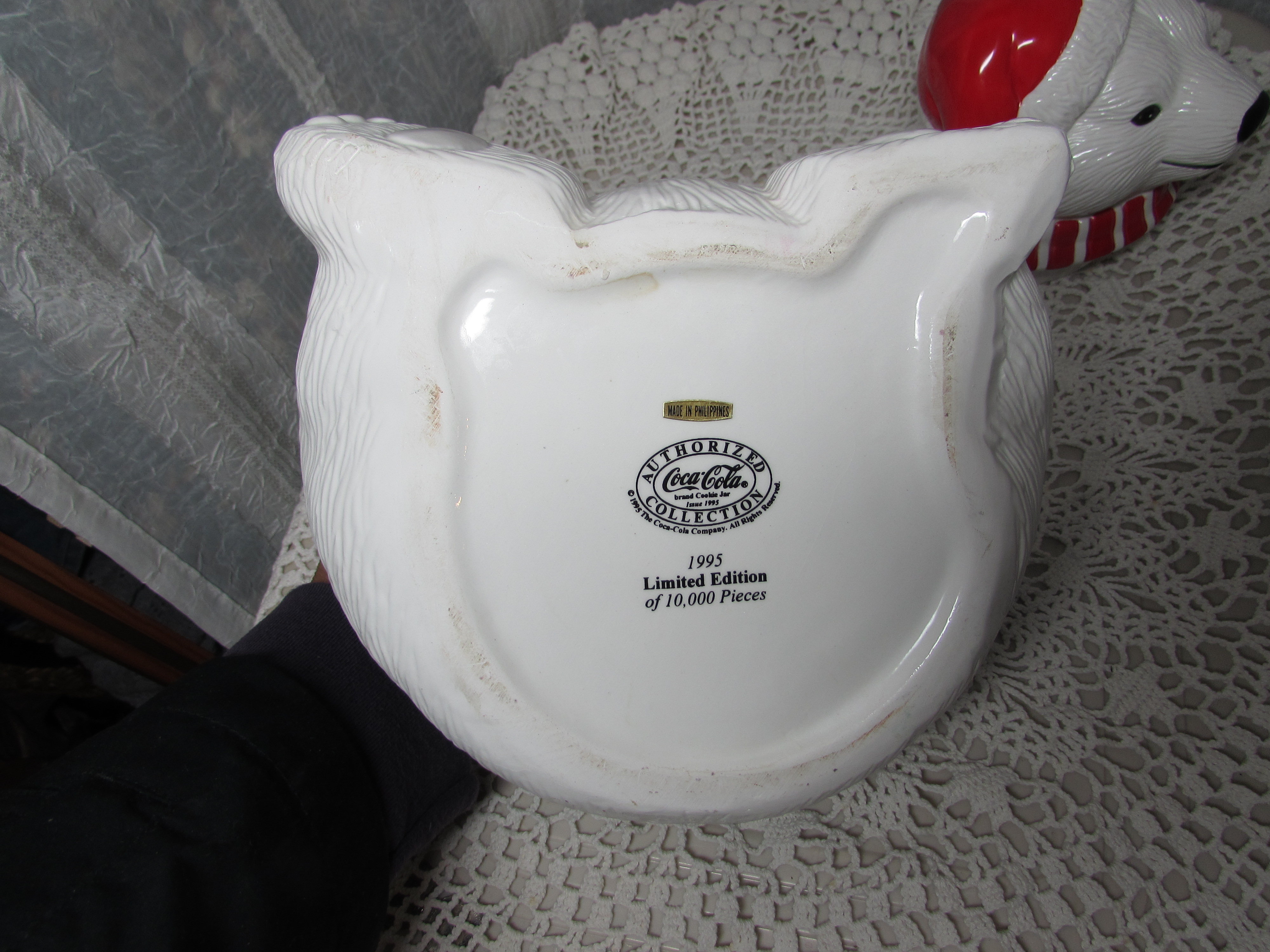 Coca Cola Polar Bear Green Sweater Cookie Jar 1995