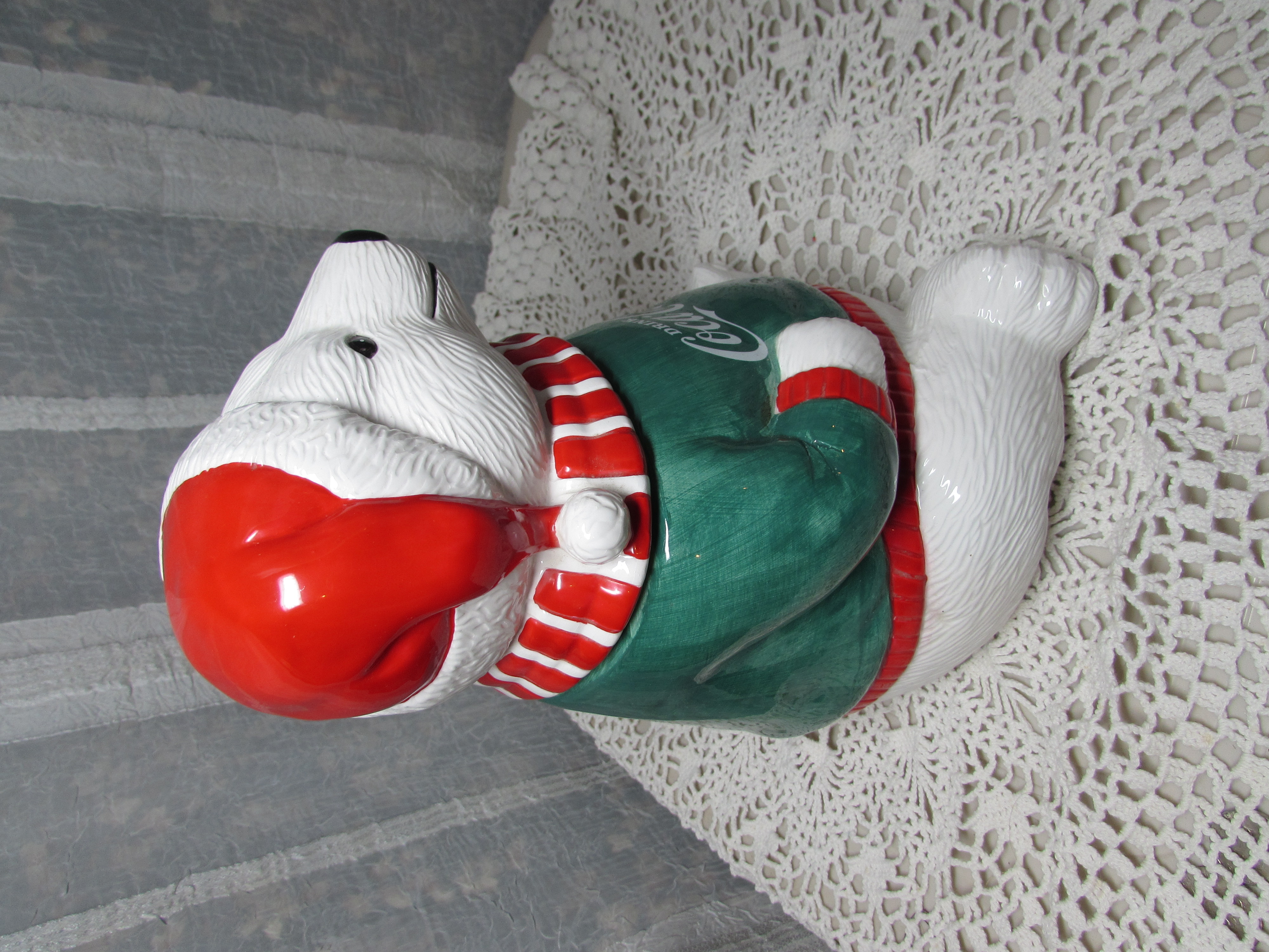 Coca Cola Polar Bear Green Sweater Cookie Jar 1995