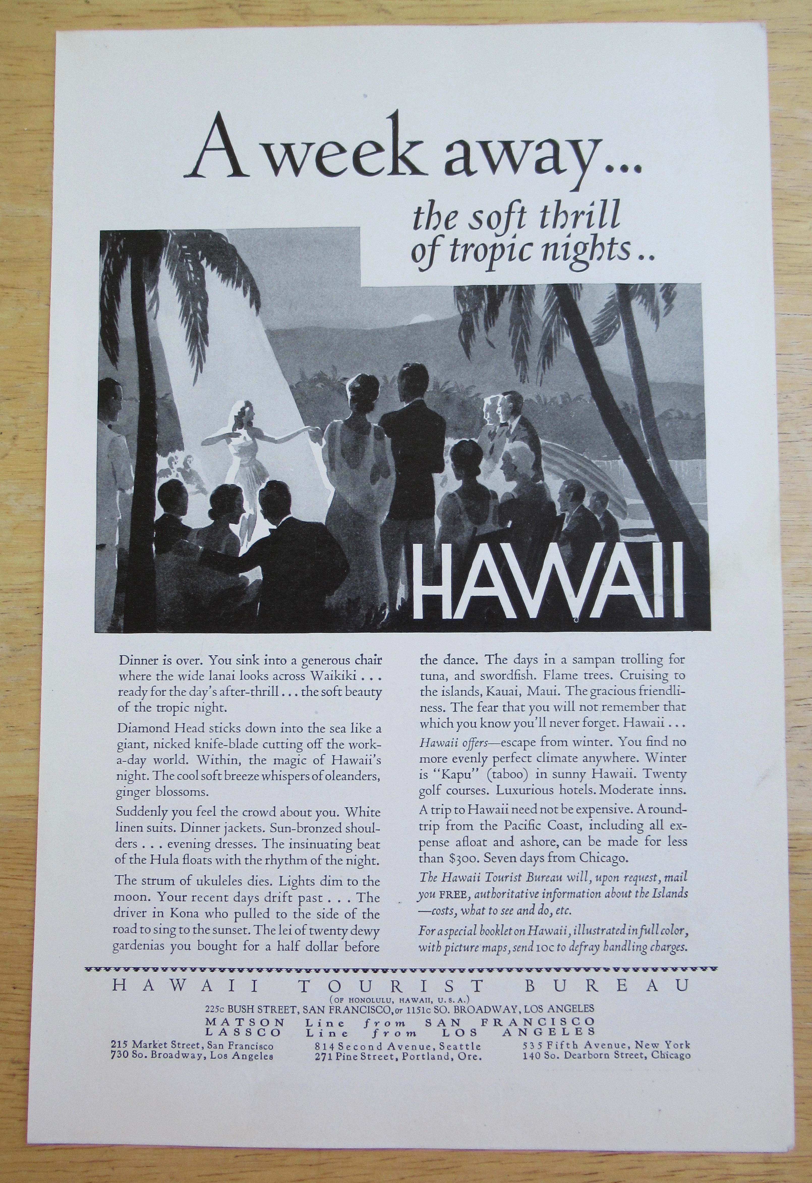 1931 Hawaii Tourist Bureau with People Watching a Show
