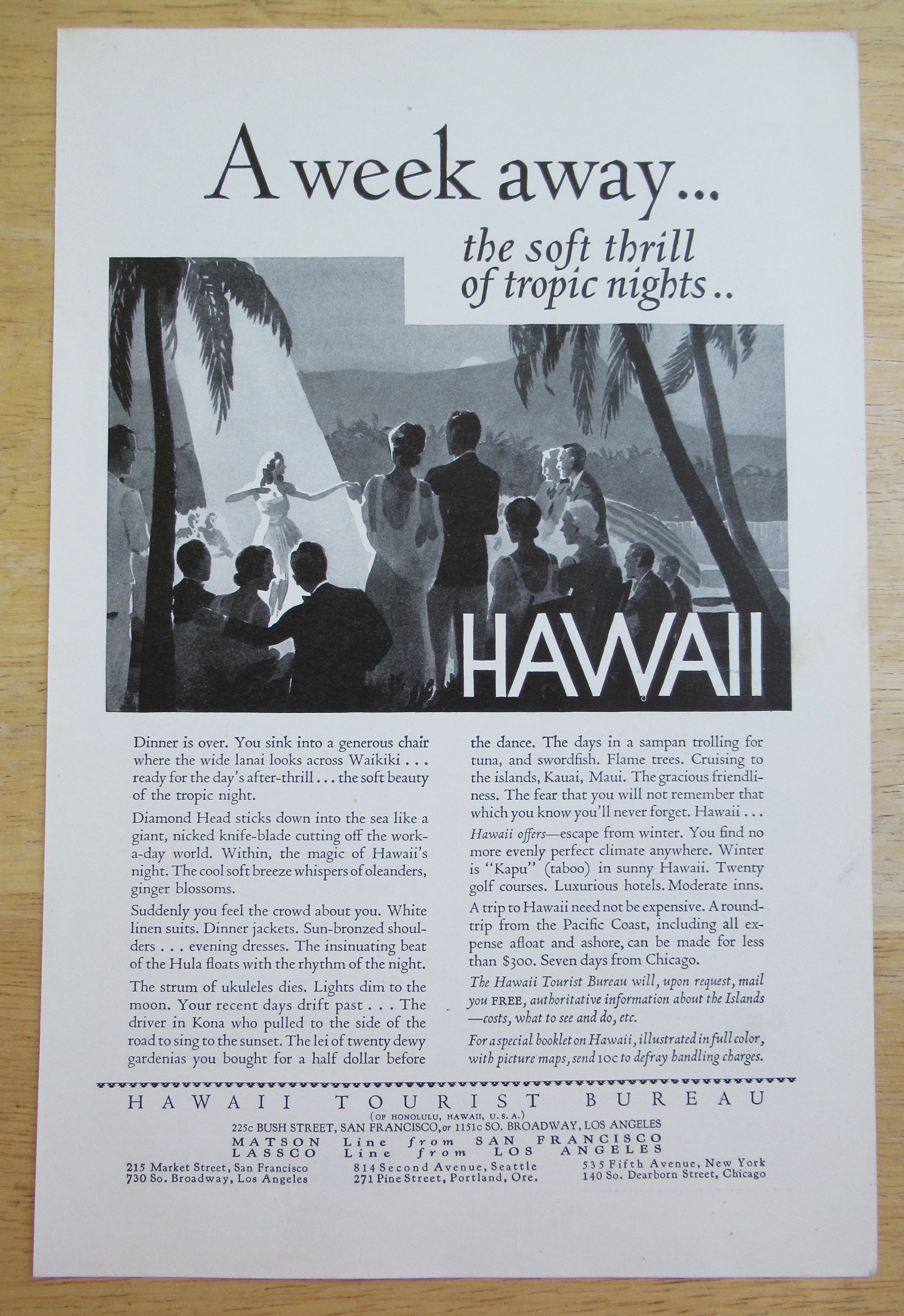 1931 Hawaii Tourist Bureau with People Watching a Show