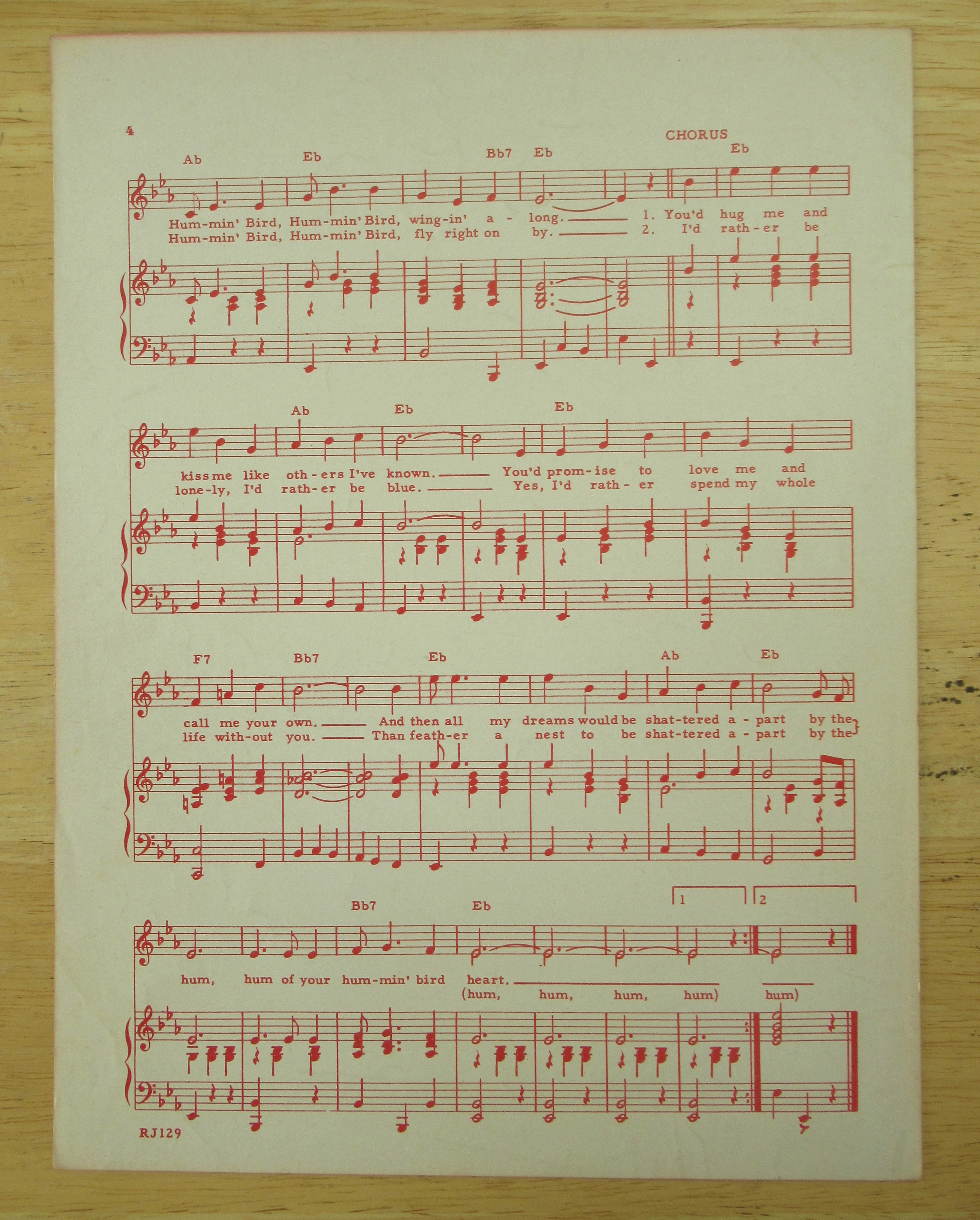1955 Humming Bird Sheet Music (The Chordates)