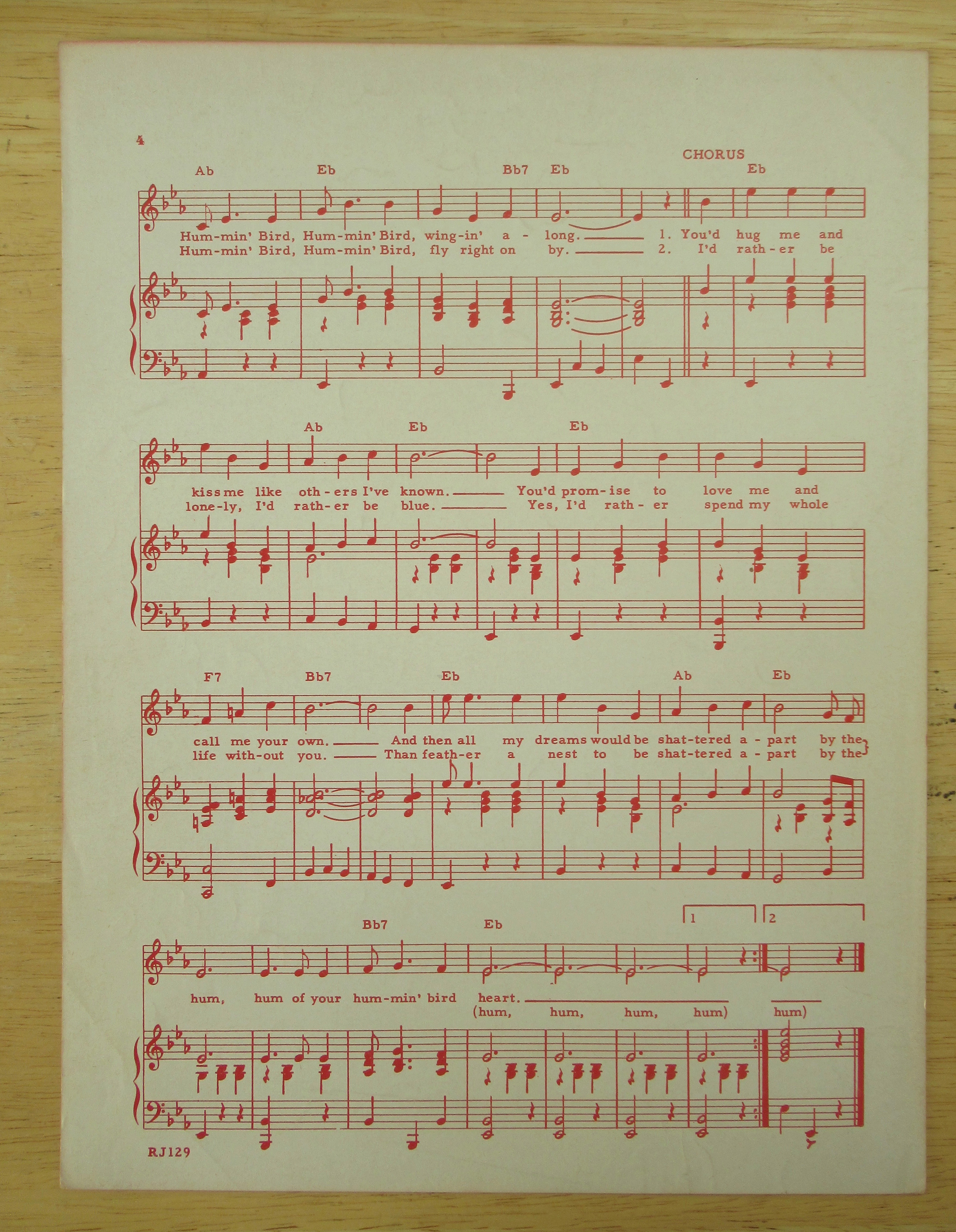 1955 Humming Bird Sheet Music (The Chordates)