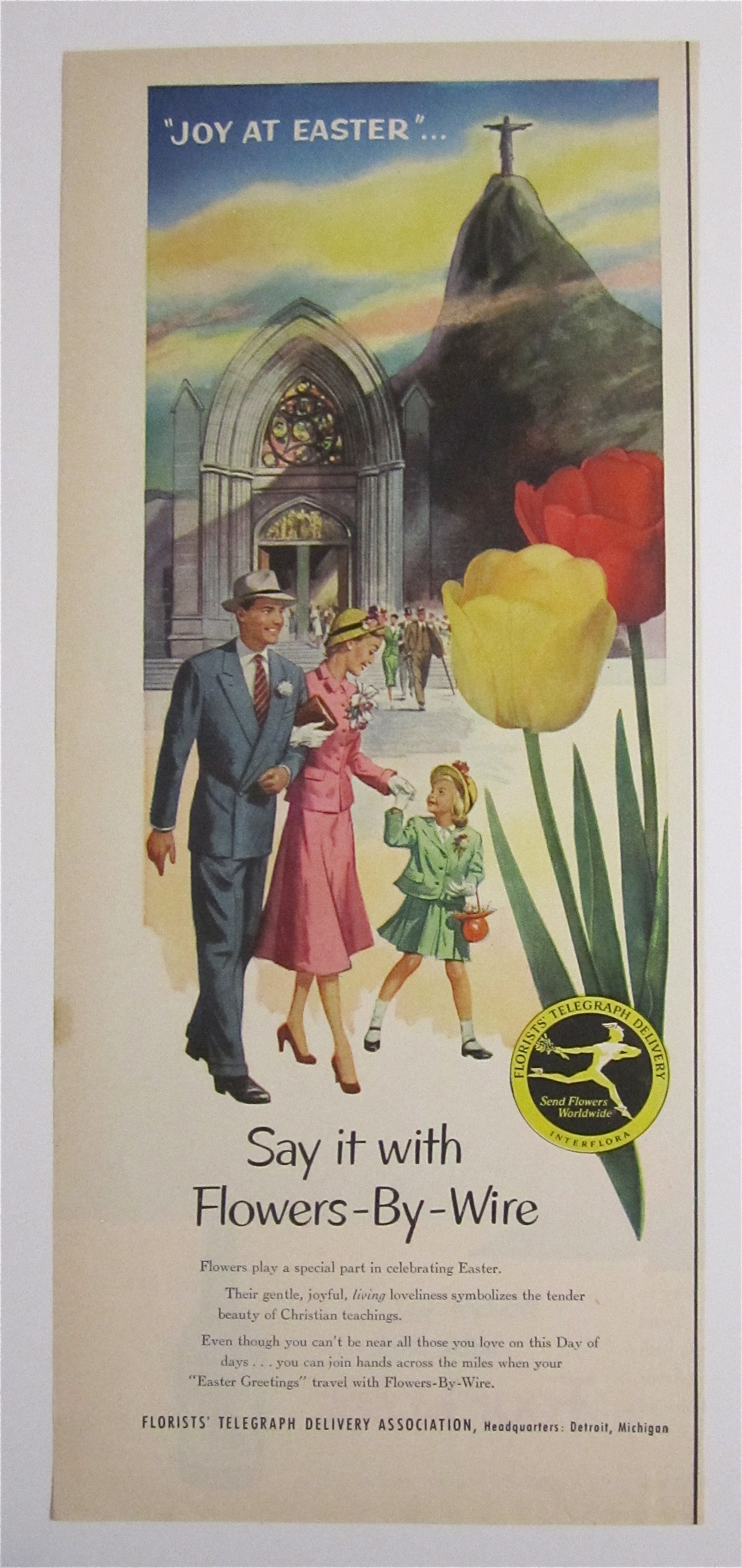 1953 Flowers By Wire w/Family Leaving Church At Easter