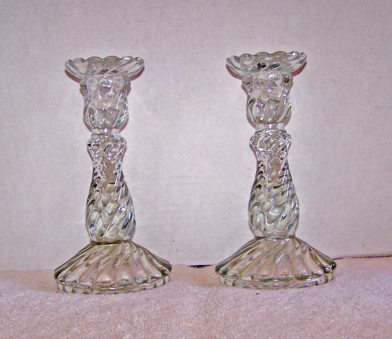 8 in. Pair Heavy Swirl Glass Candle Holders
