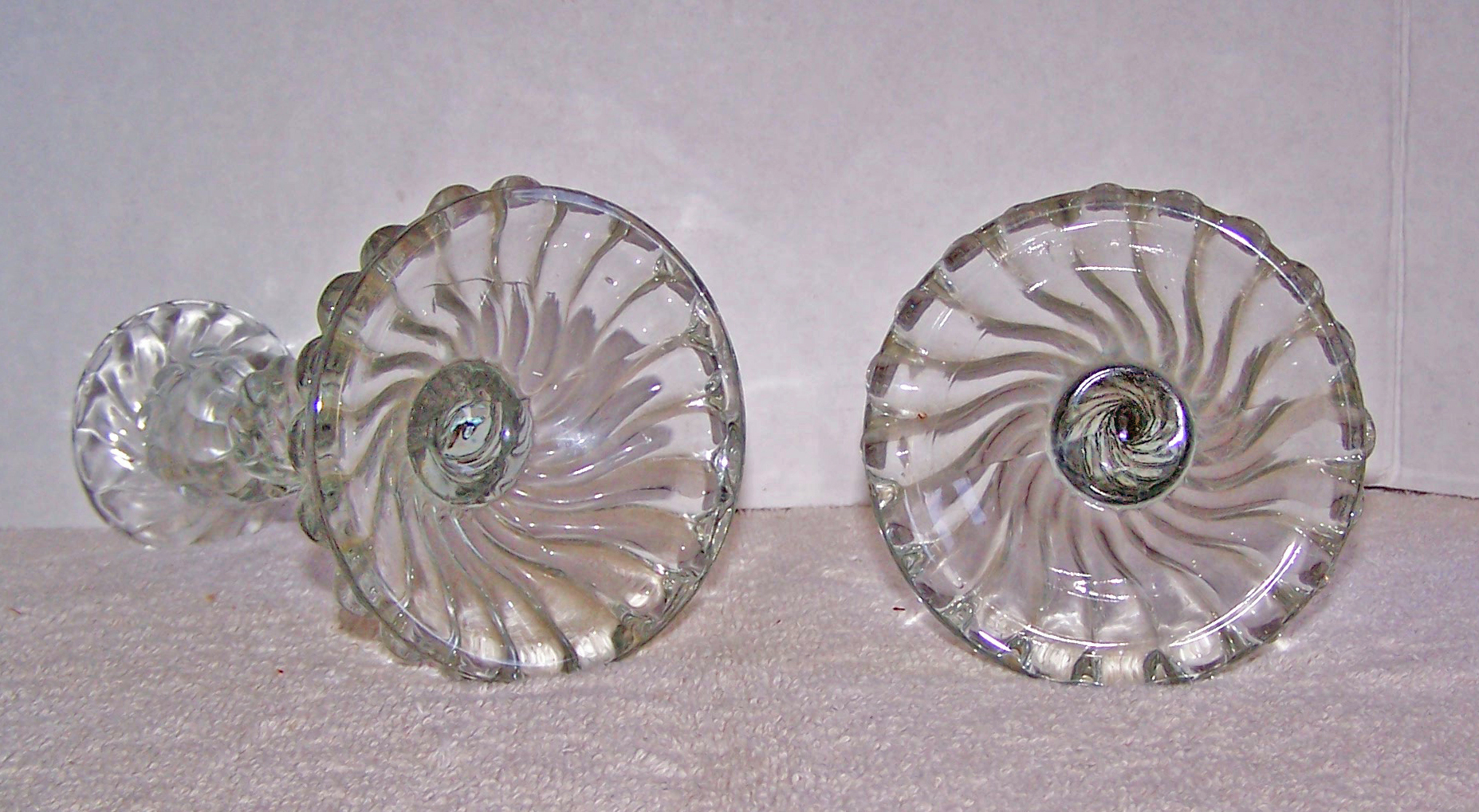 8 in. Pair Heavy Swirl Glass Candle Holders