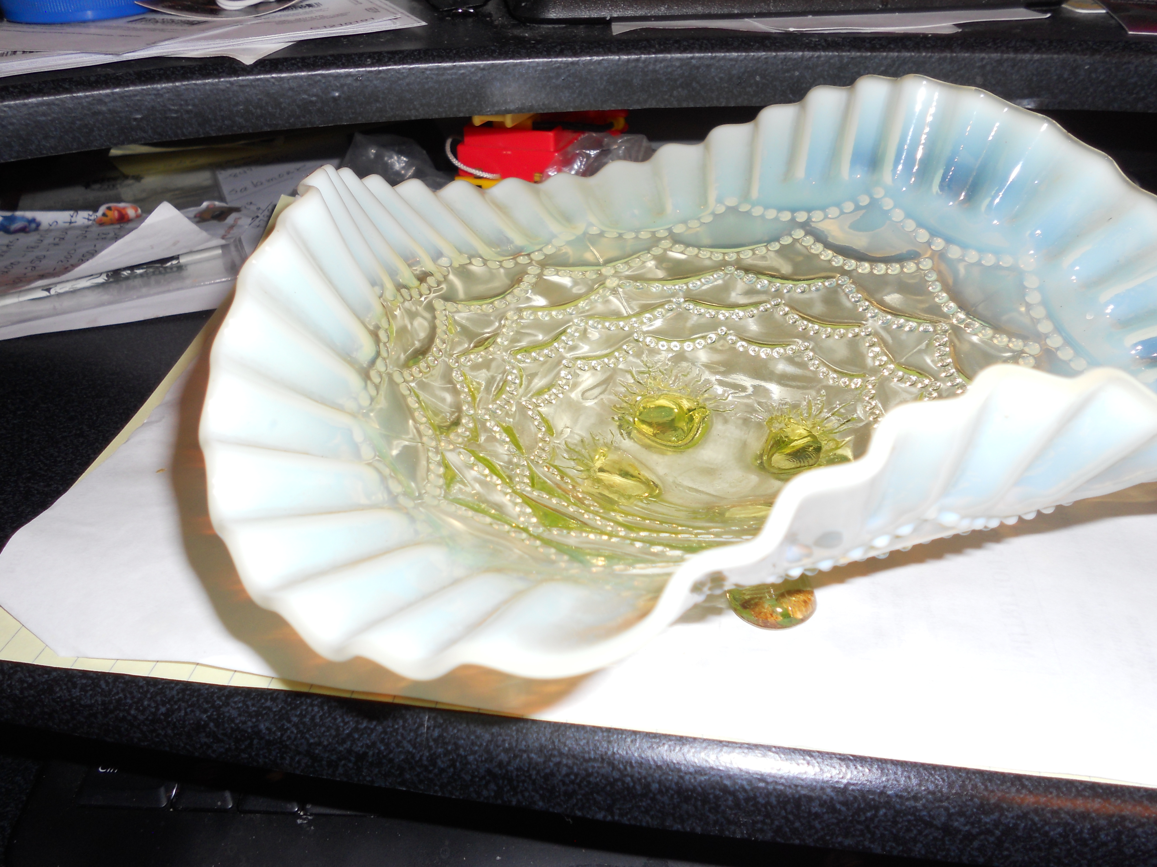Northwood Yellow Opalescent Glass Footed Bowl