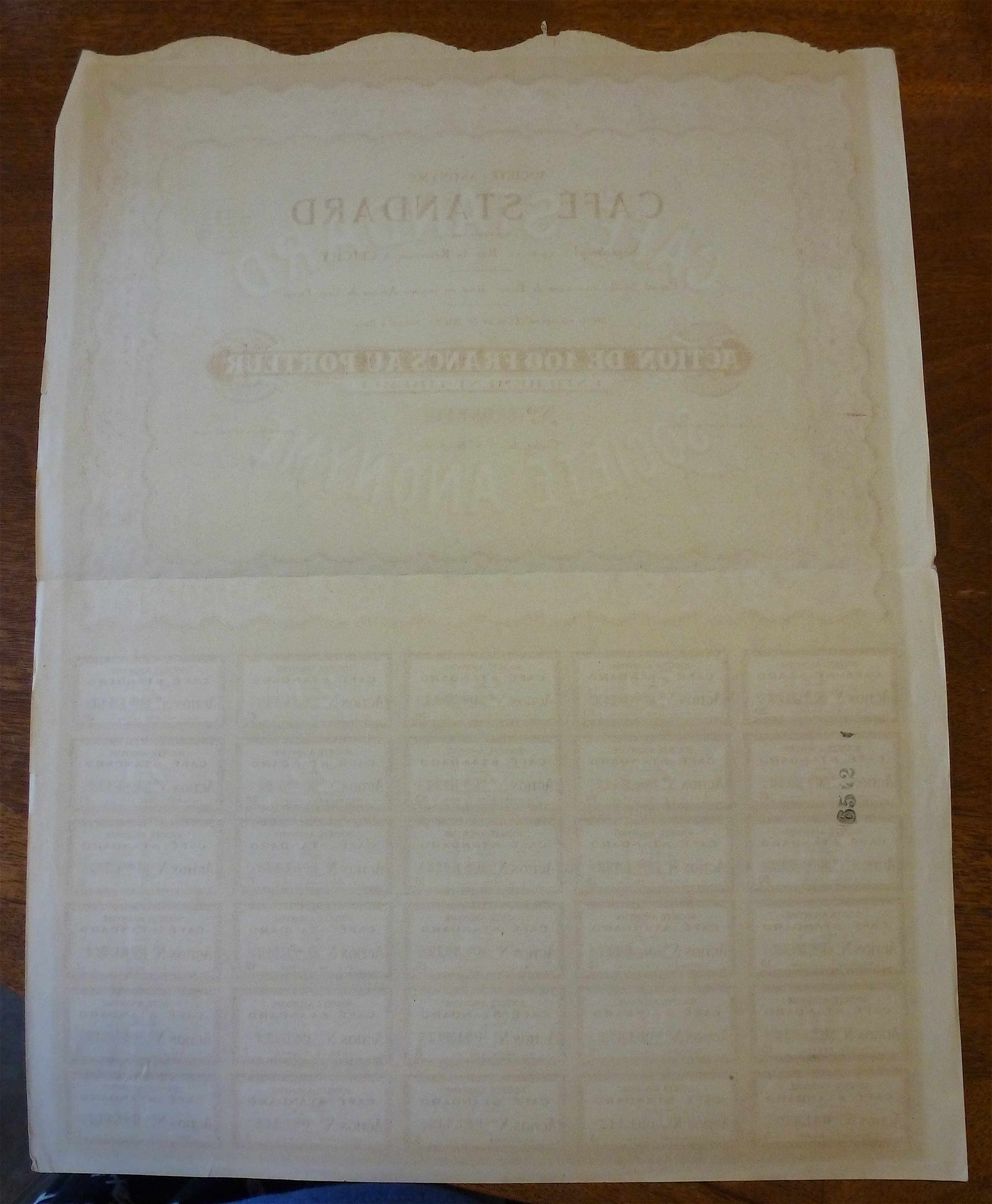 1927 Cafe Standard Stock Certificate